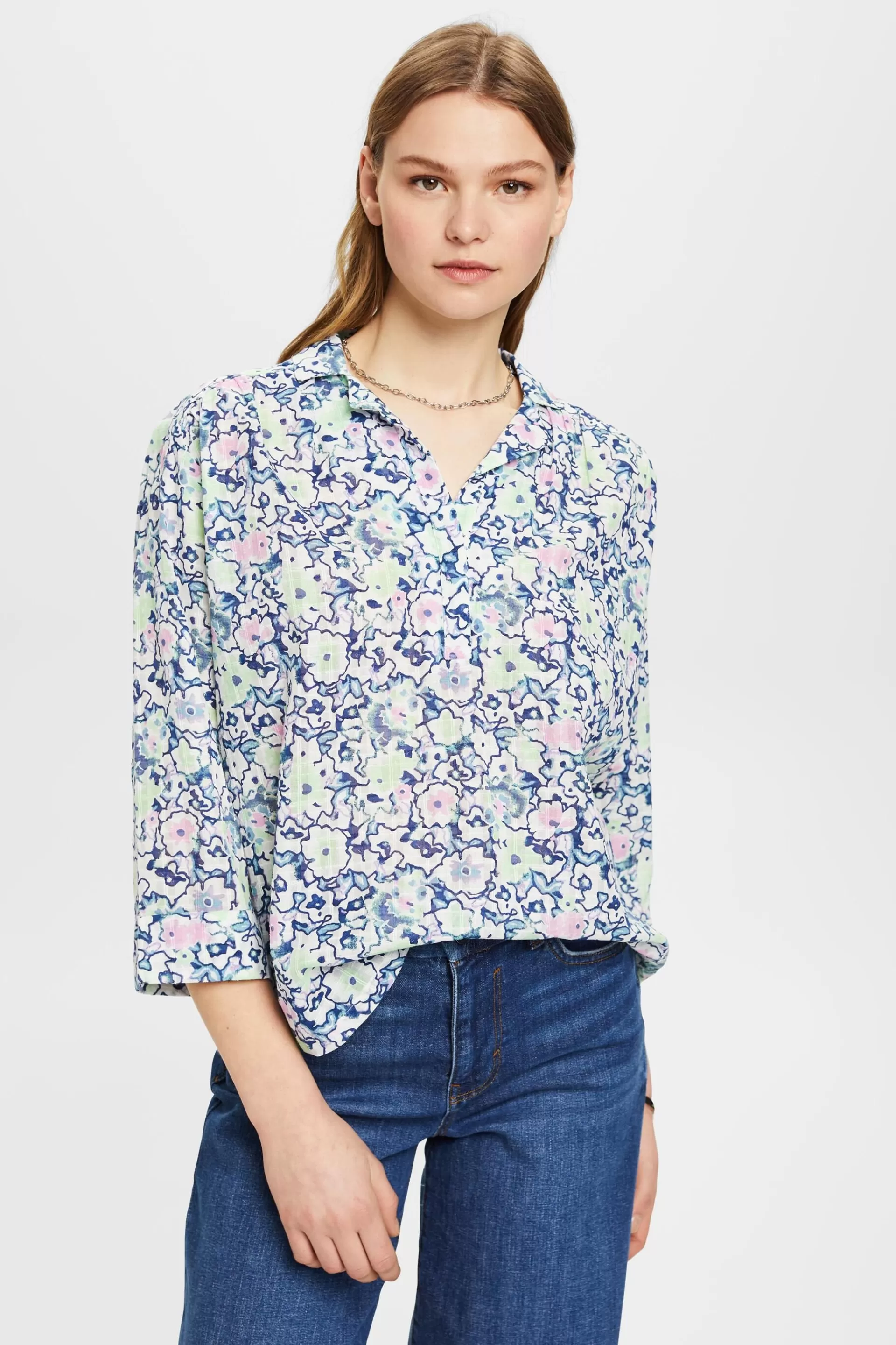 Baumwollbluse mit Blumen-Print-ESPRIT Cheap