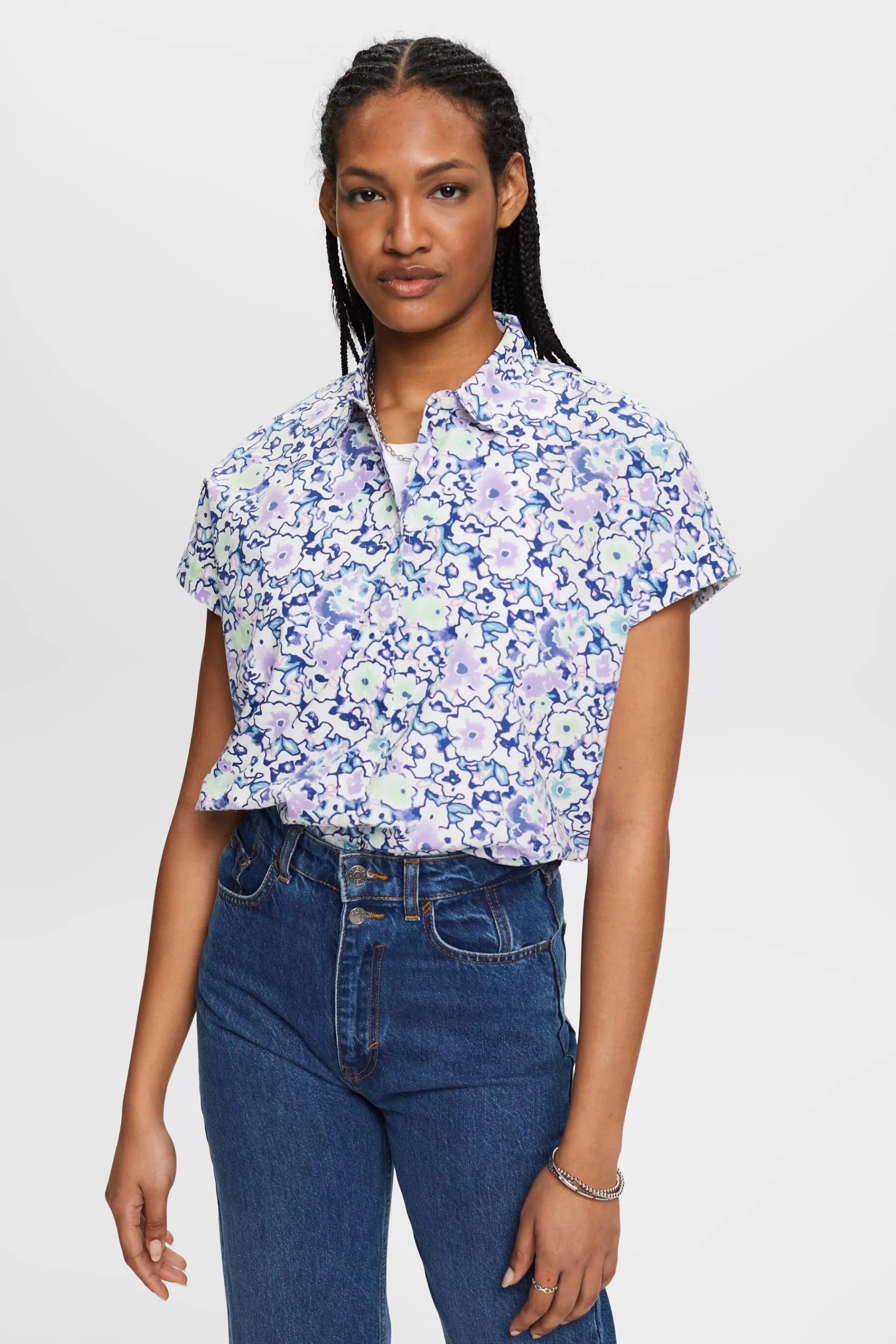 Baumwollbluse mit Blumen-Print-ESPRIT Store