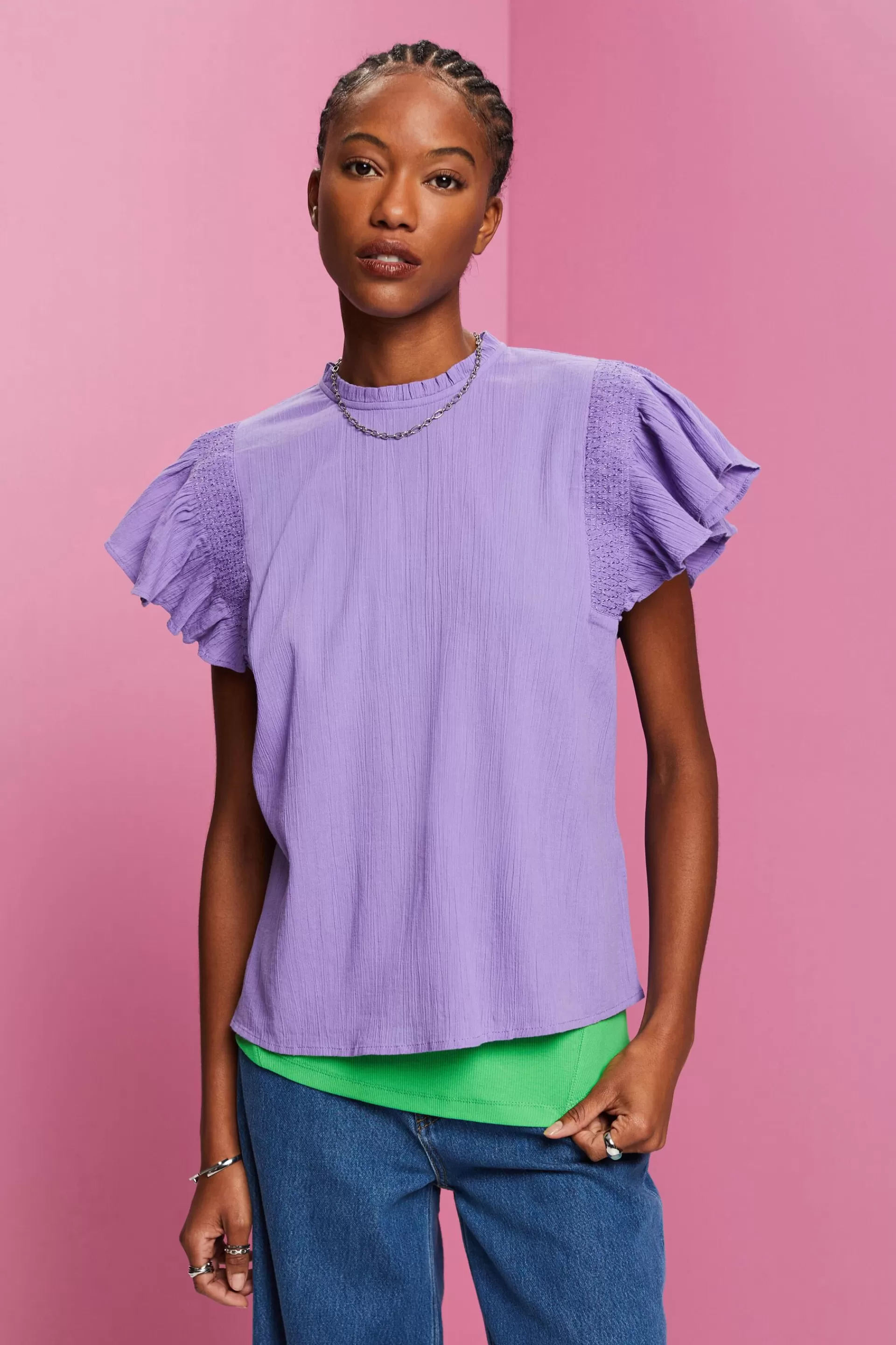 Baumwollbluse mit Volantärmeln-ESPRIT New