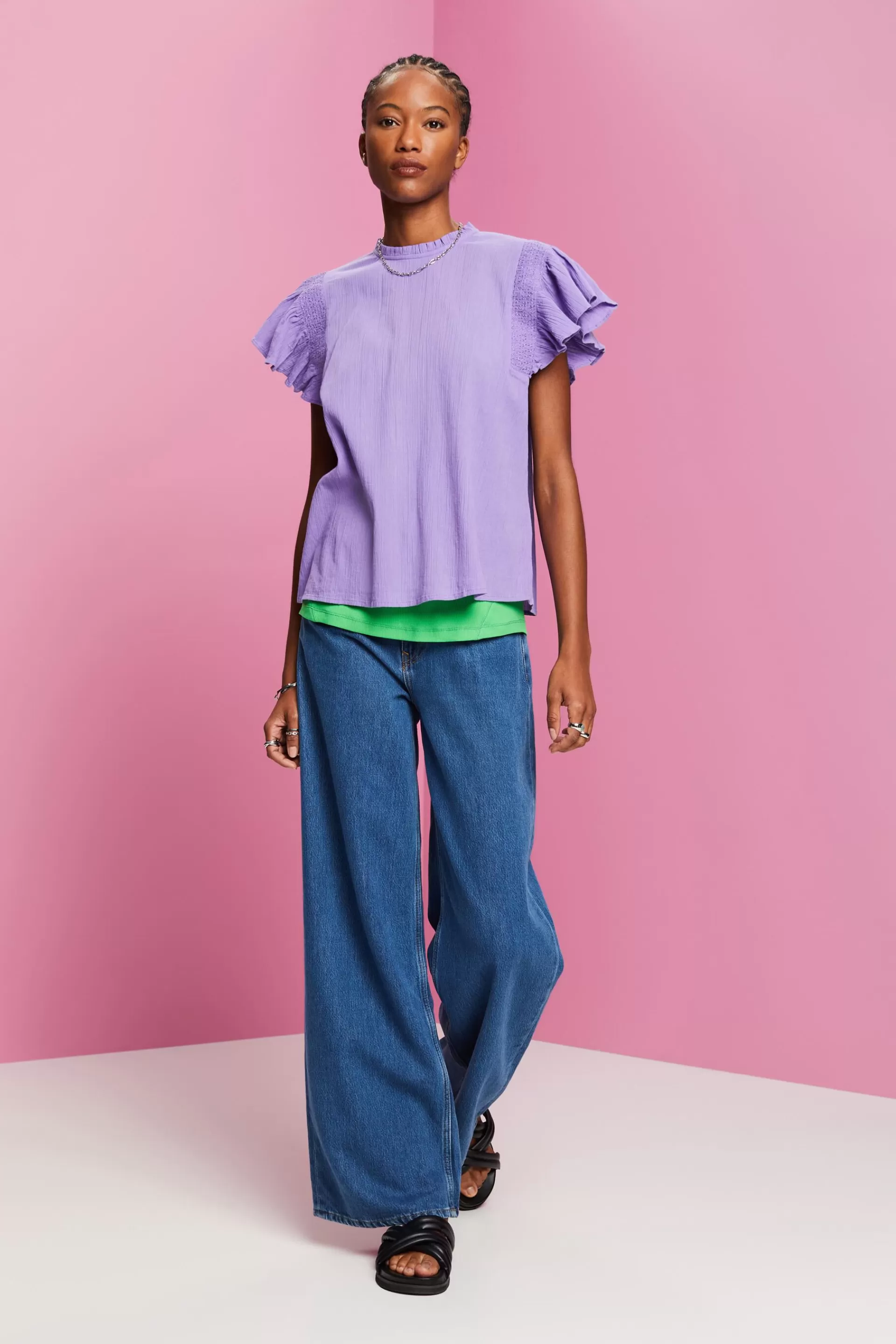 Baumwollbluse mit Volantärmeln-ESPRIT New