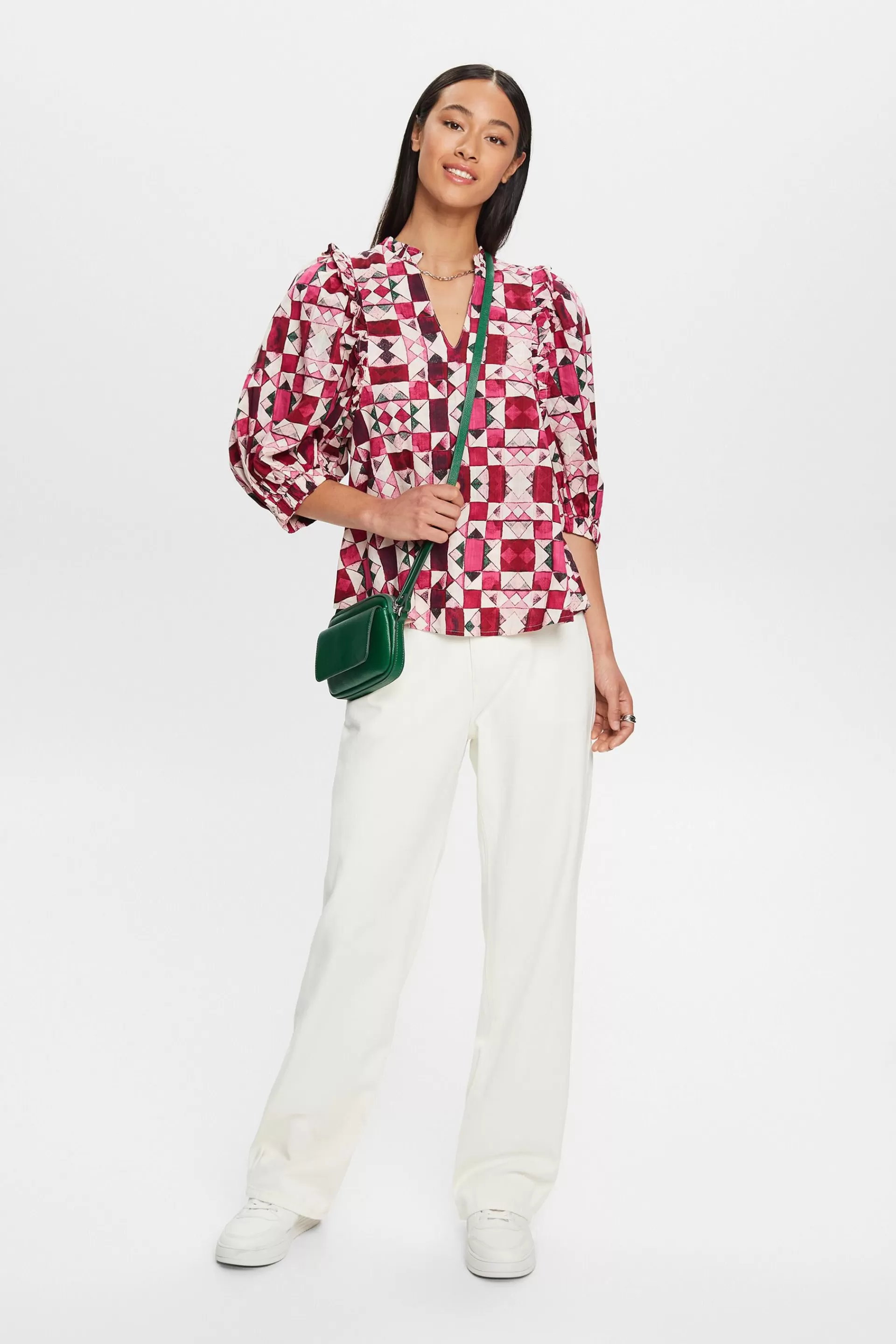 Bluse aus Baumwoll-Dobby mit Rüschenbesatz-ESPRIT Shop