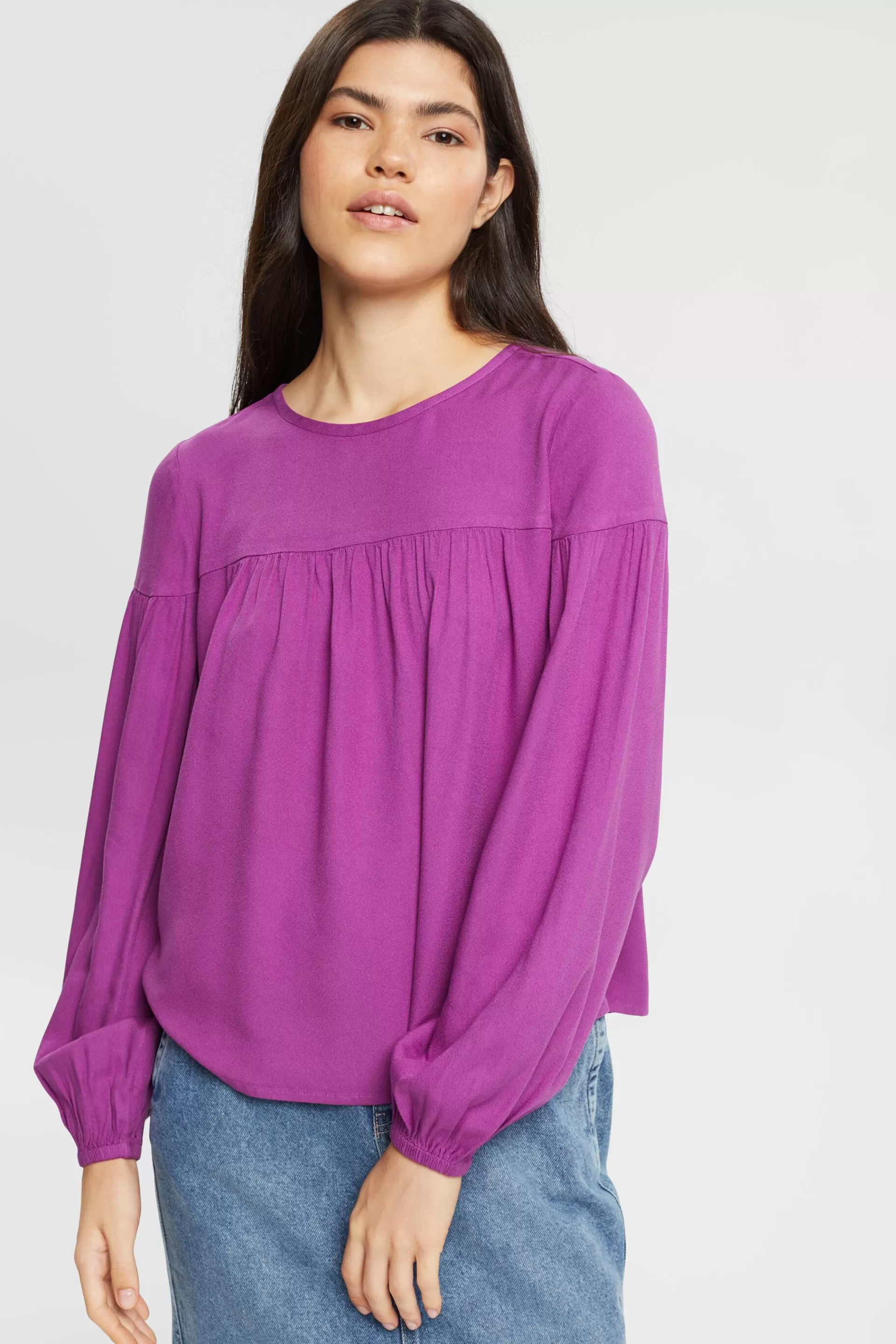 Bluse mit Einsatz, LENZING™ ECOVERO™-ESPRIT New