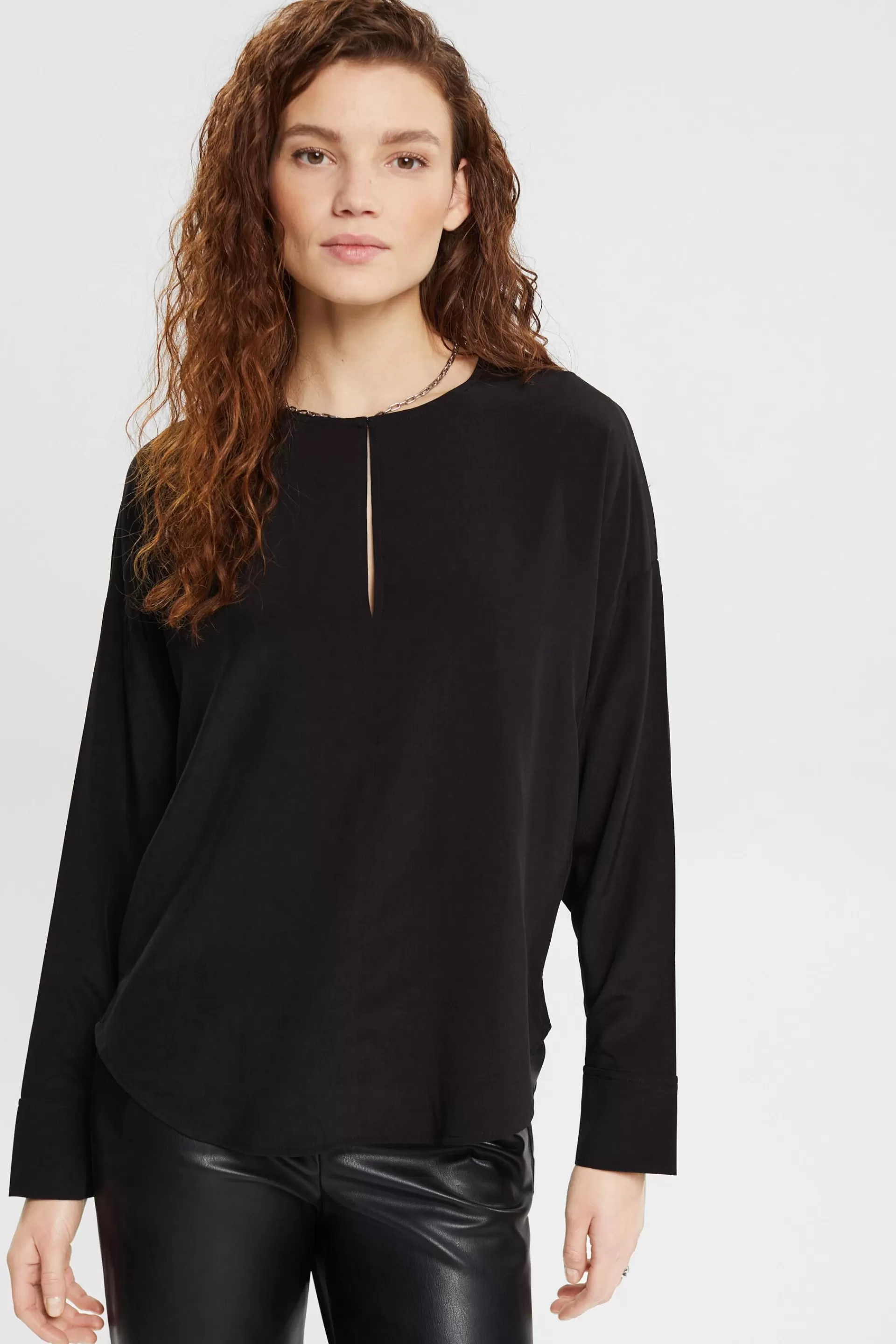 Bluse mit geschlitztem Ausschnitt, LENZING™ ECOVERO™-ESPRIT Cheap