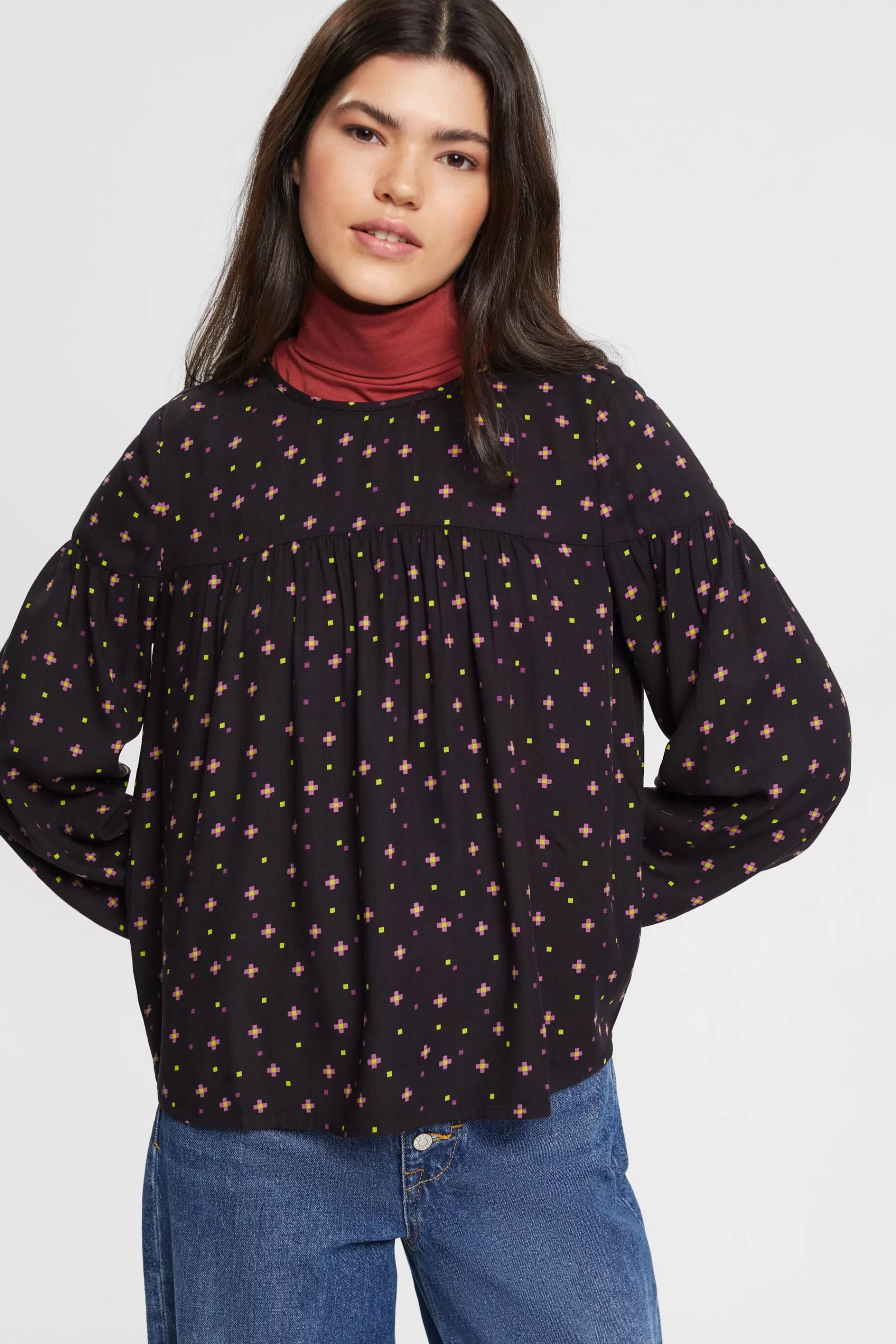 Bluse mit Muster, LENZING™ ECOVERO™-ESPRIT Best