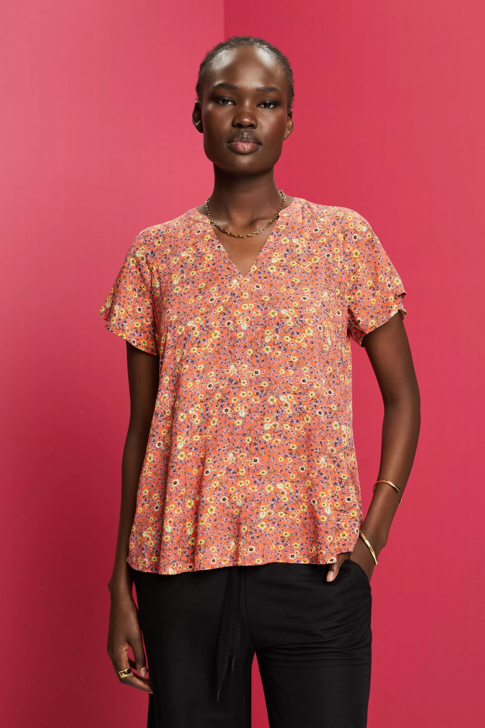 Bluse mit Muster, LENZING™ ECOVERO™-ESPRIT Online