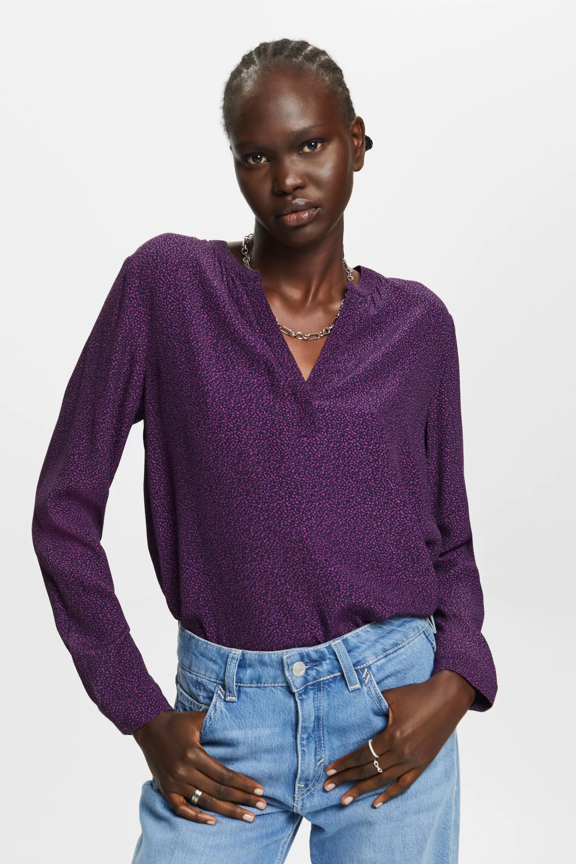 Bluse mit Muster, LENZING™ ECOVERO™-ESPRIT Discount