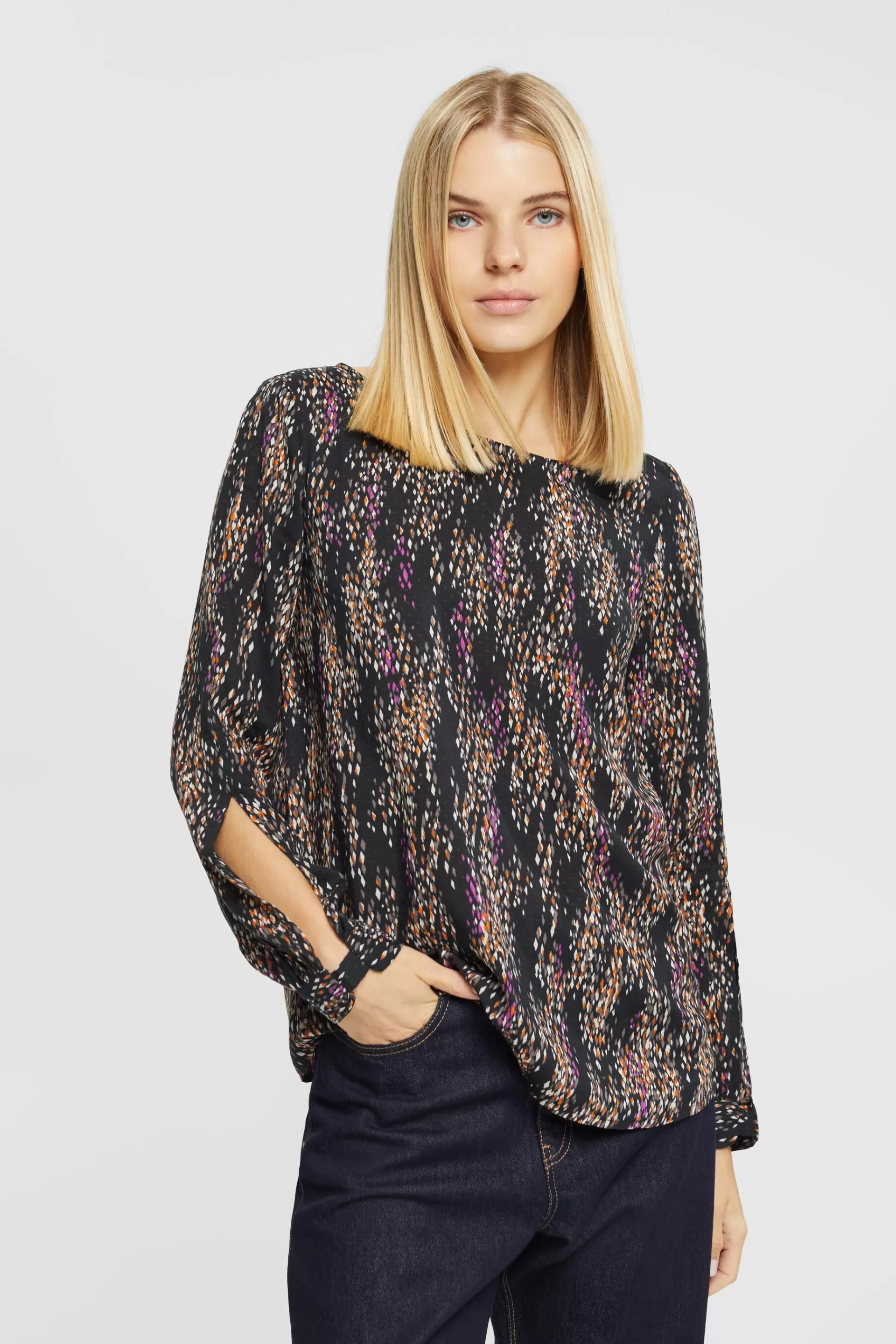Bluse mit Muster und Cut-out am Ärmel-ESPRIT New