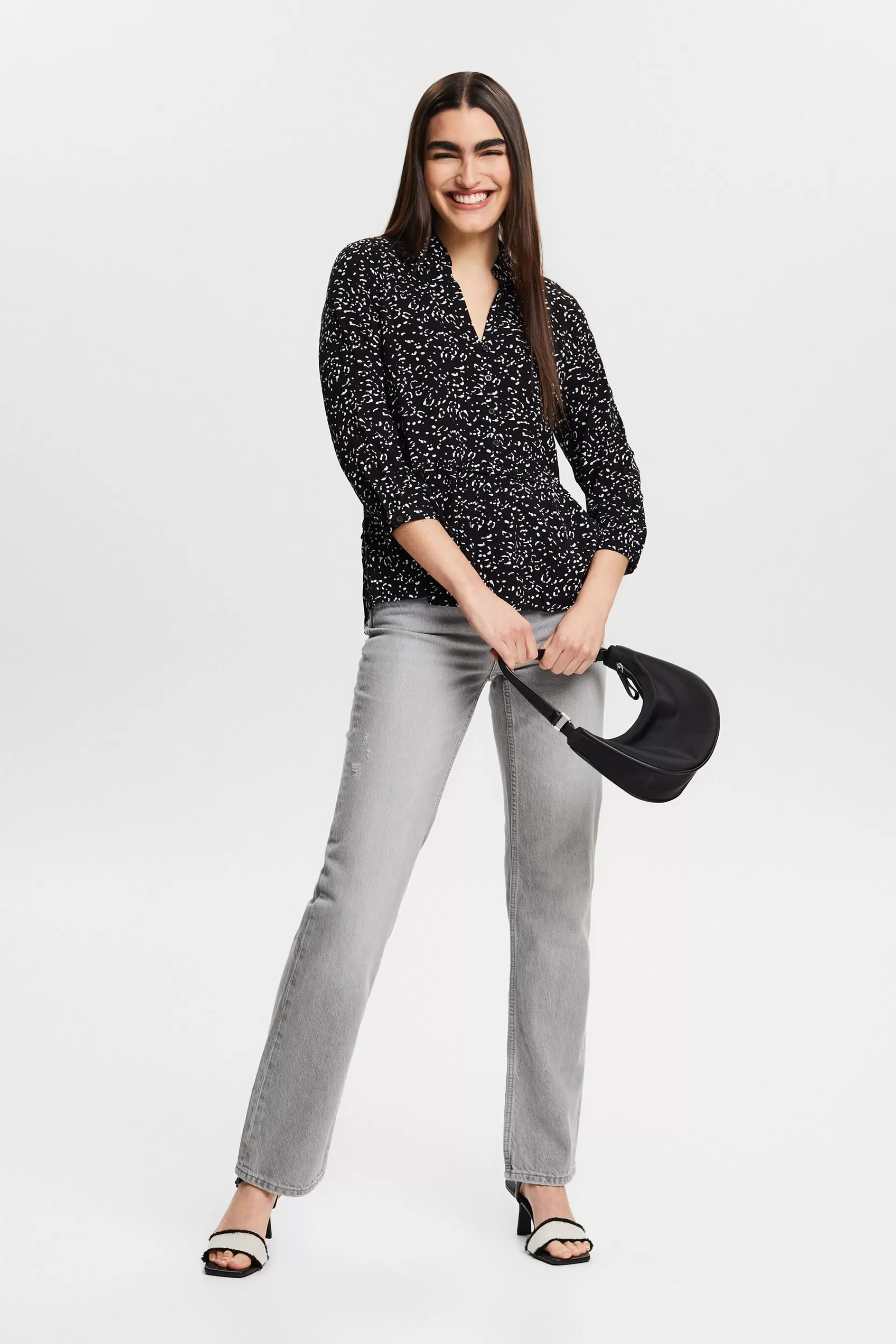 Bluse mit Rüschenkante, LENZING™ ECOVERO™-ESPRIT Best Sale