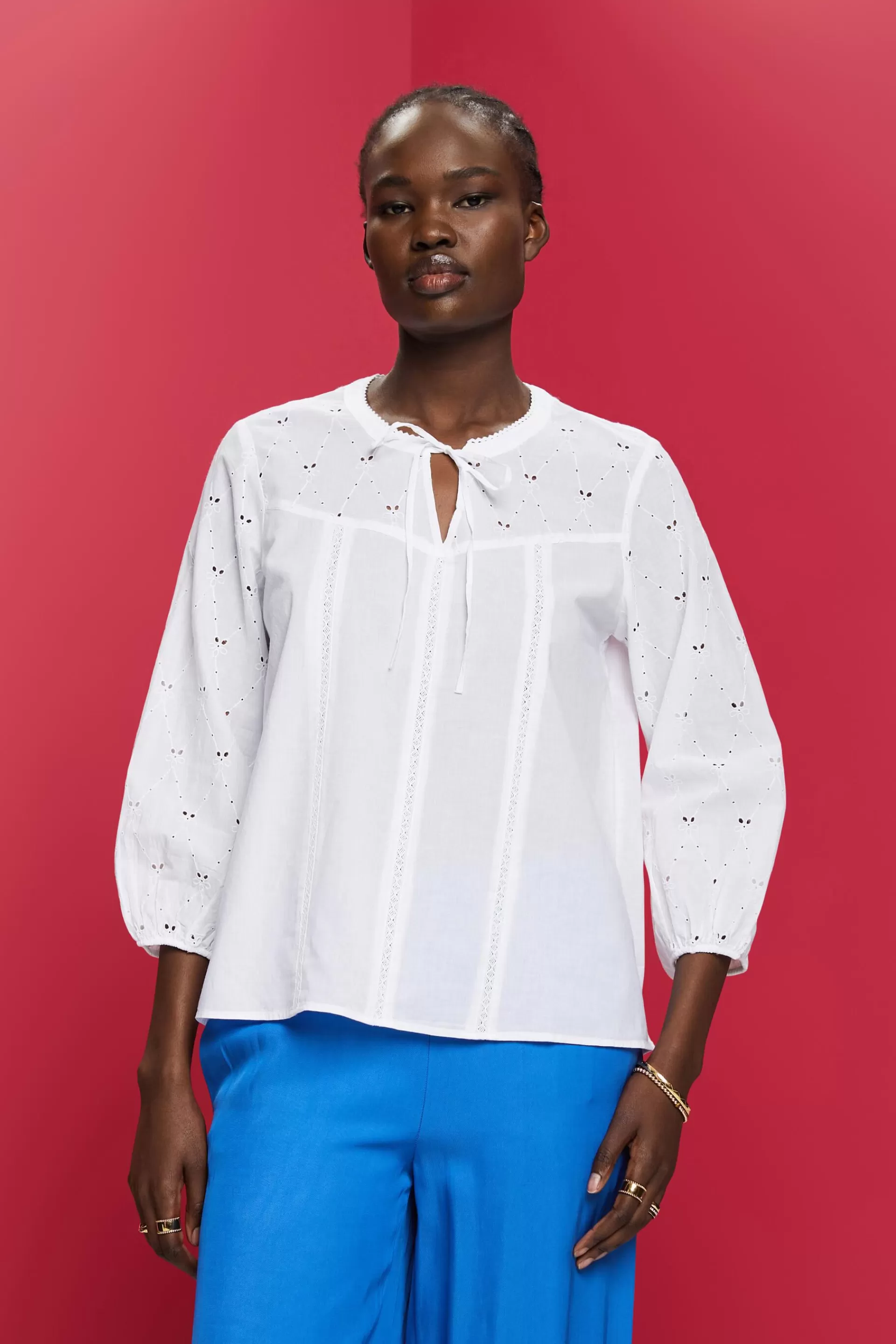 Bluse mit Stickerei, 100 % Baumwolle-ESPRIT Online