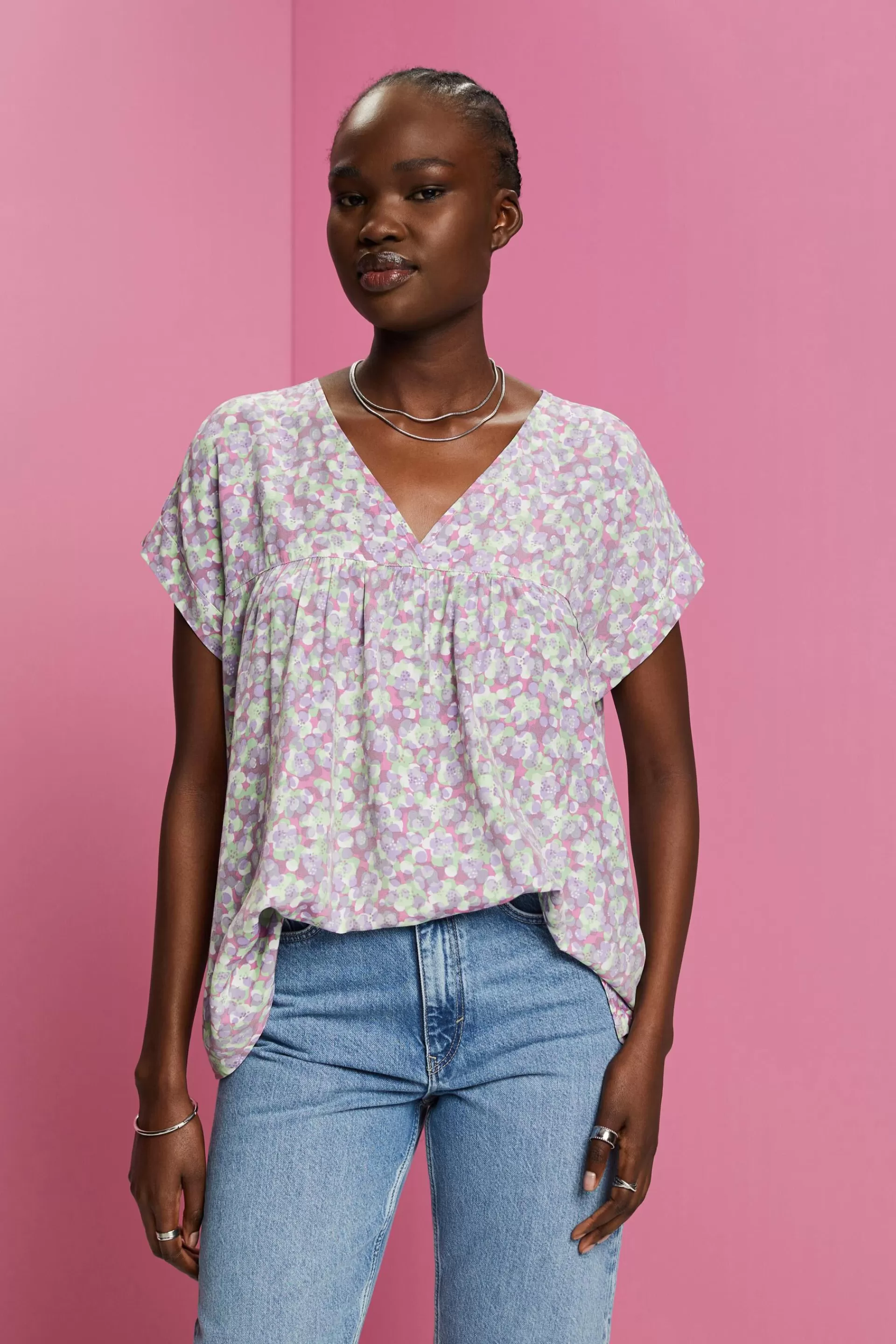 Bluse mit V-Ausschnitt und Muster-ESPRIT New