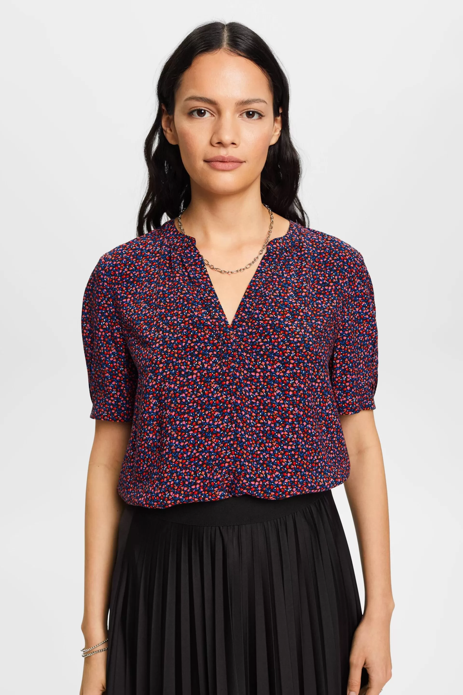 Bluse mit V-Ausschnitt und Muster-ESPRIT Fashion