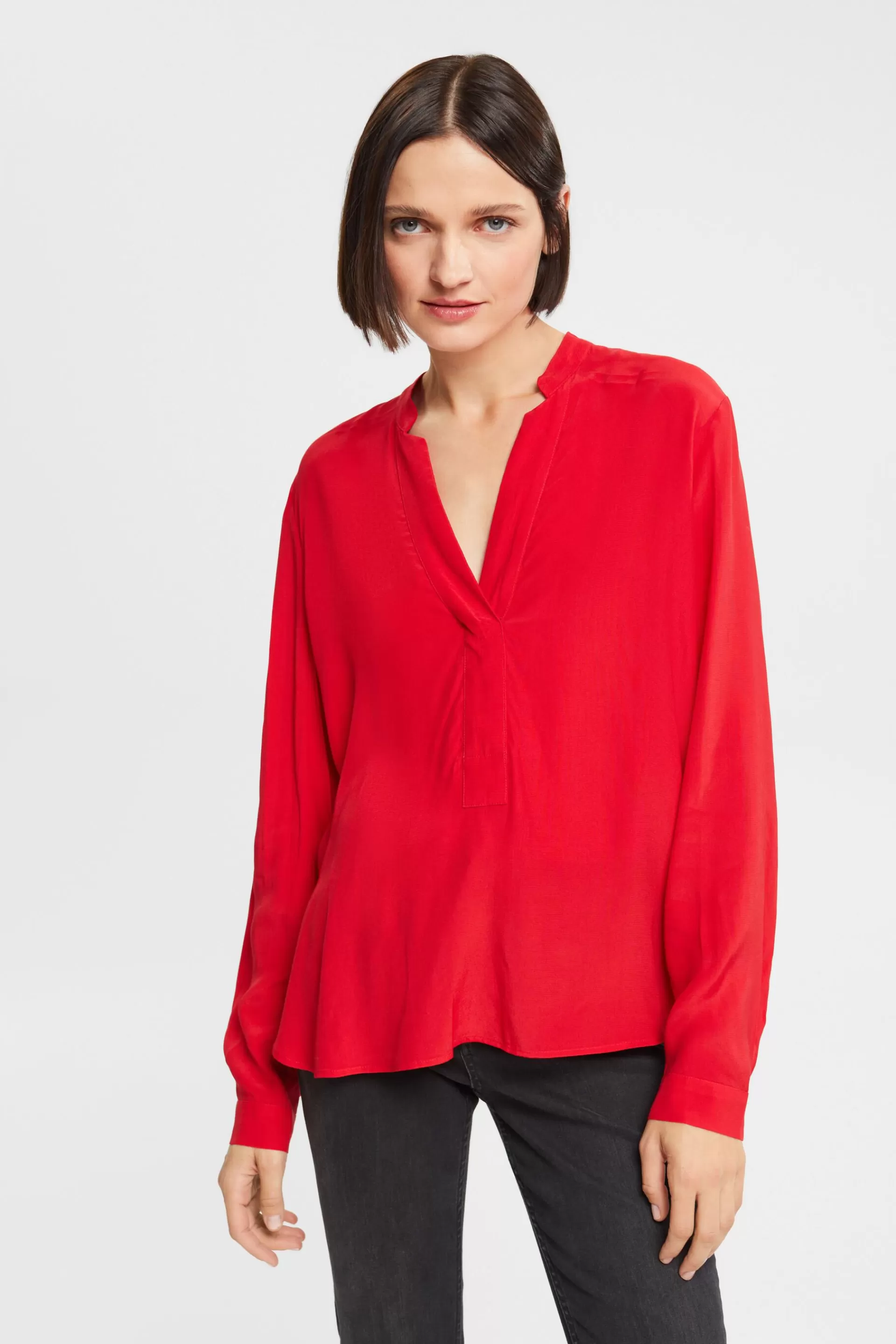 Bluse mit V-Neck, LENZING™ ECOVERO™-ESPRIT Best Sale