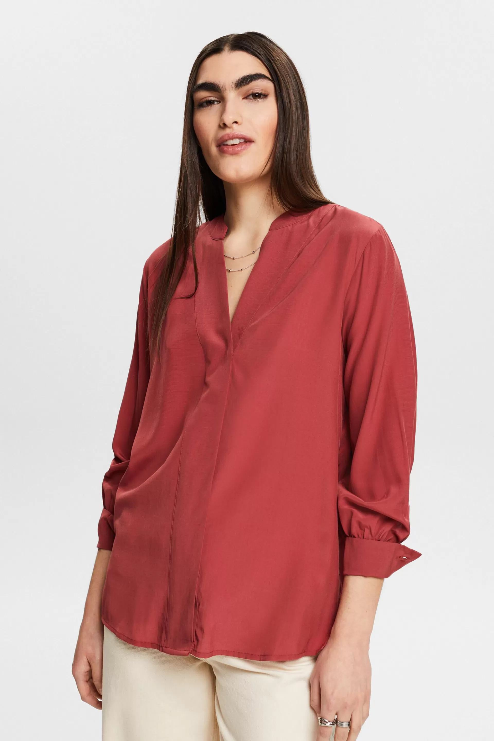 Bluse mit V-Neck, LENZING™ ECOVERO™-ESPRIT Cheap