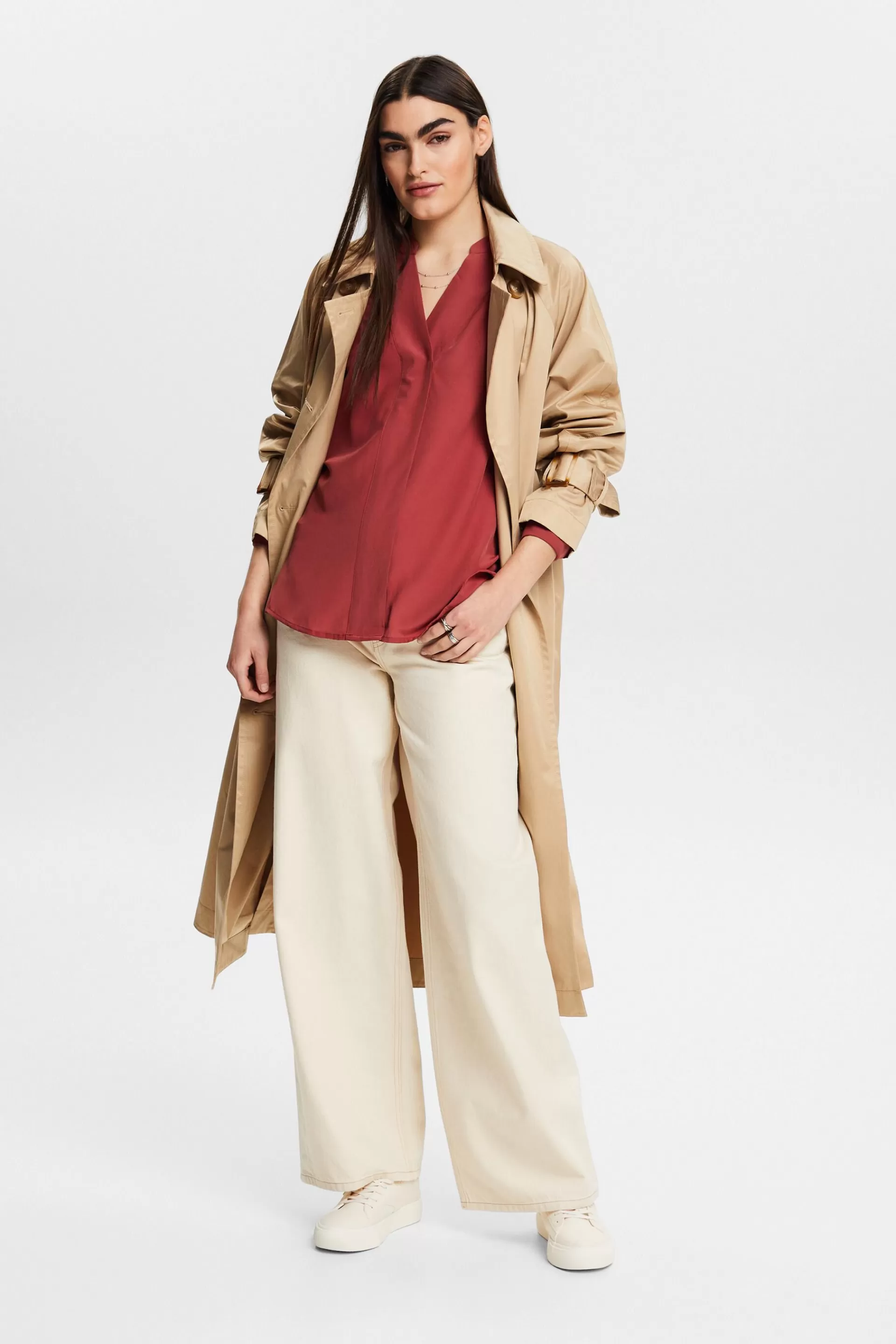 Bluse mit V-Neck, LENZING™ ECOVERO™-ESPRIT Cheap