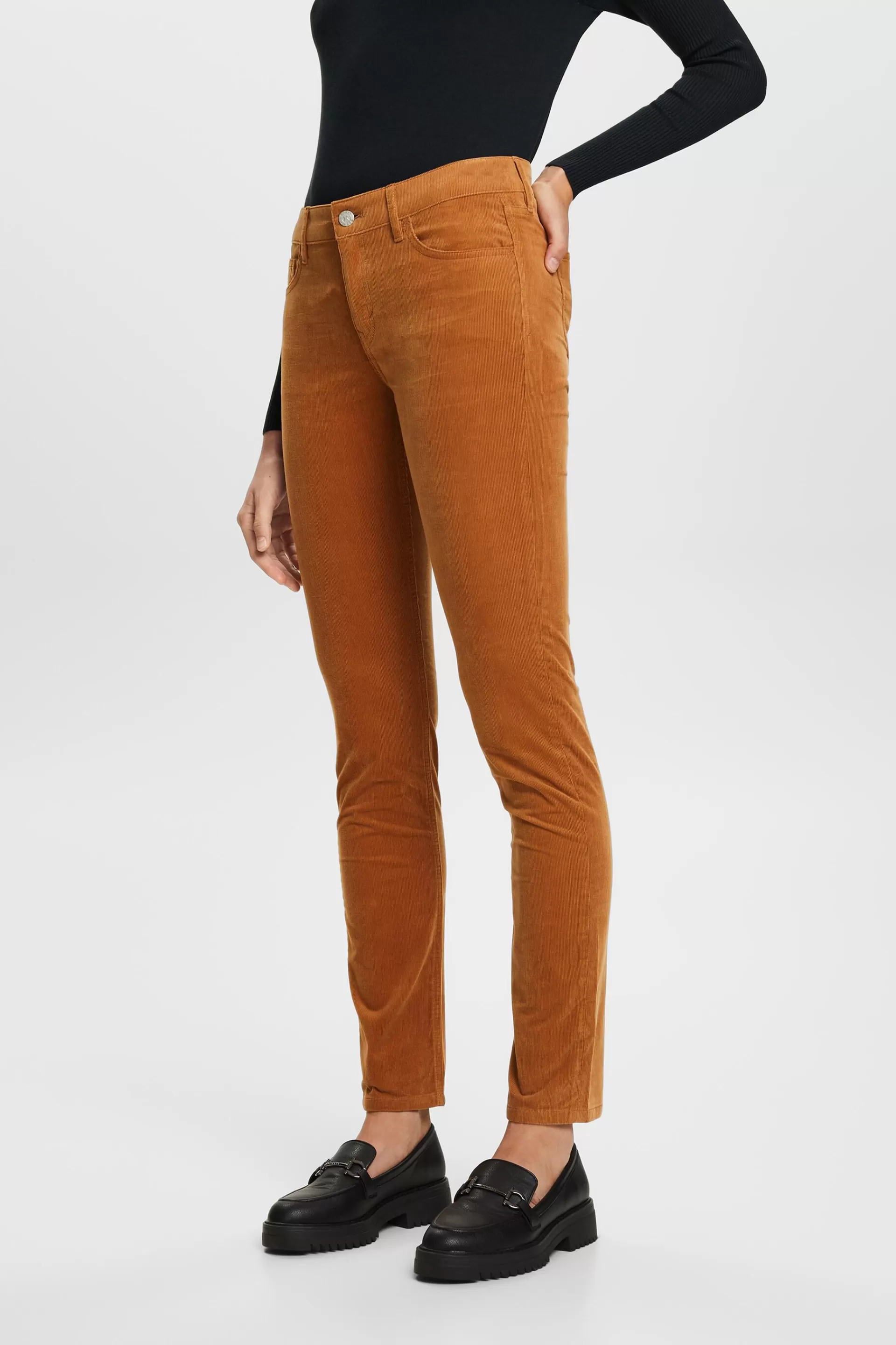 Cordhose mit schmaler Passform und mittlerer Bundhöhe-ESPRIT Cheap
