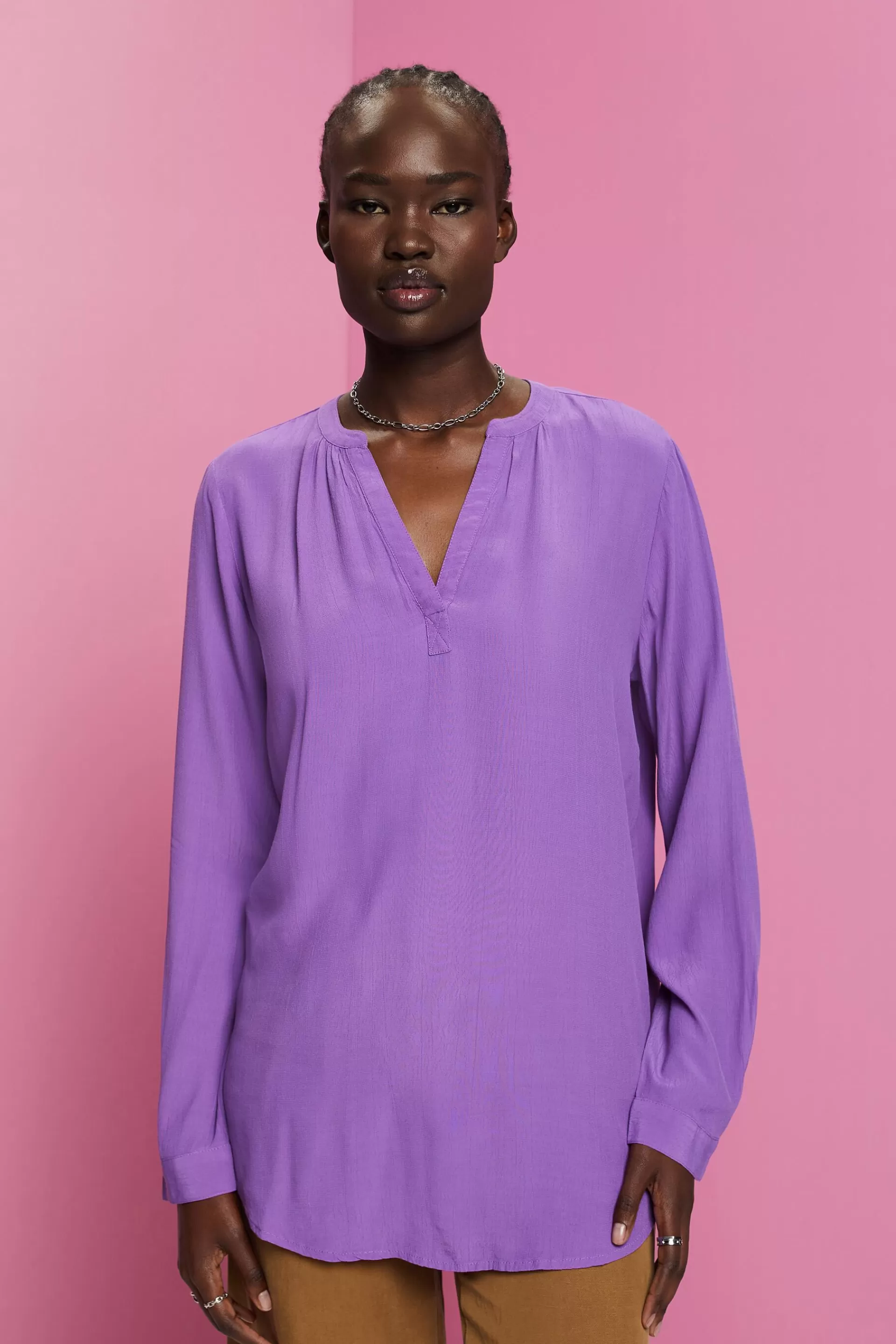 Crêpe-Bluse mit Schlitz am Ausschnitt-ESPRIT Best Sale