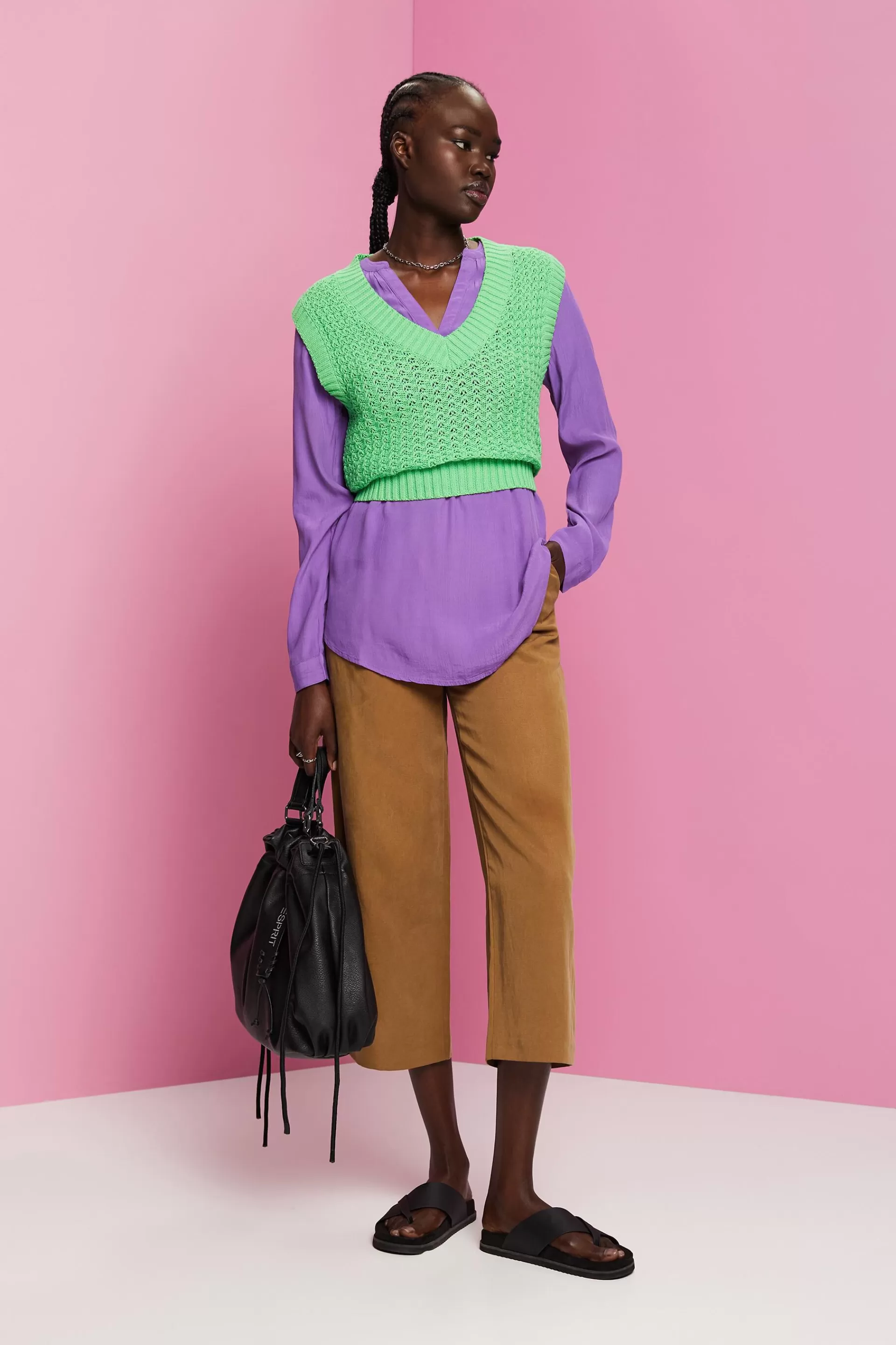 Crêpe-Bluse mit Schlitz am Ausschnitt-ESPRIT Best Sale