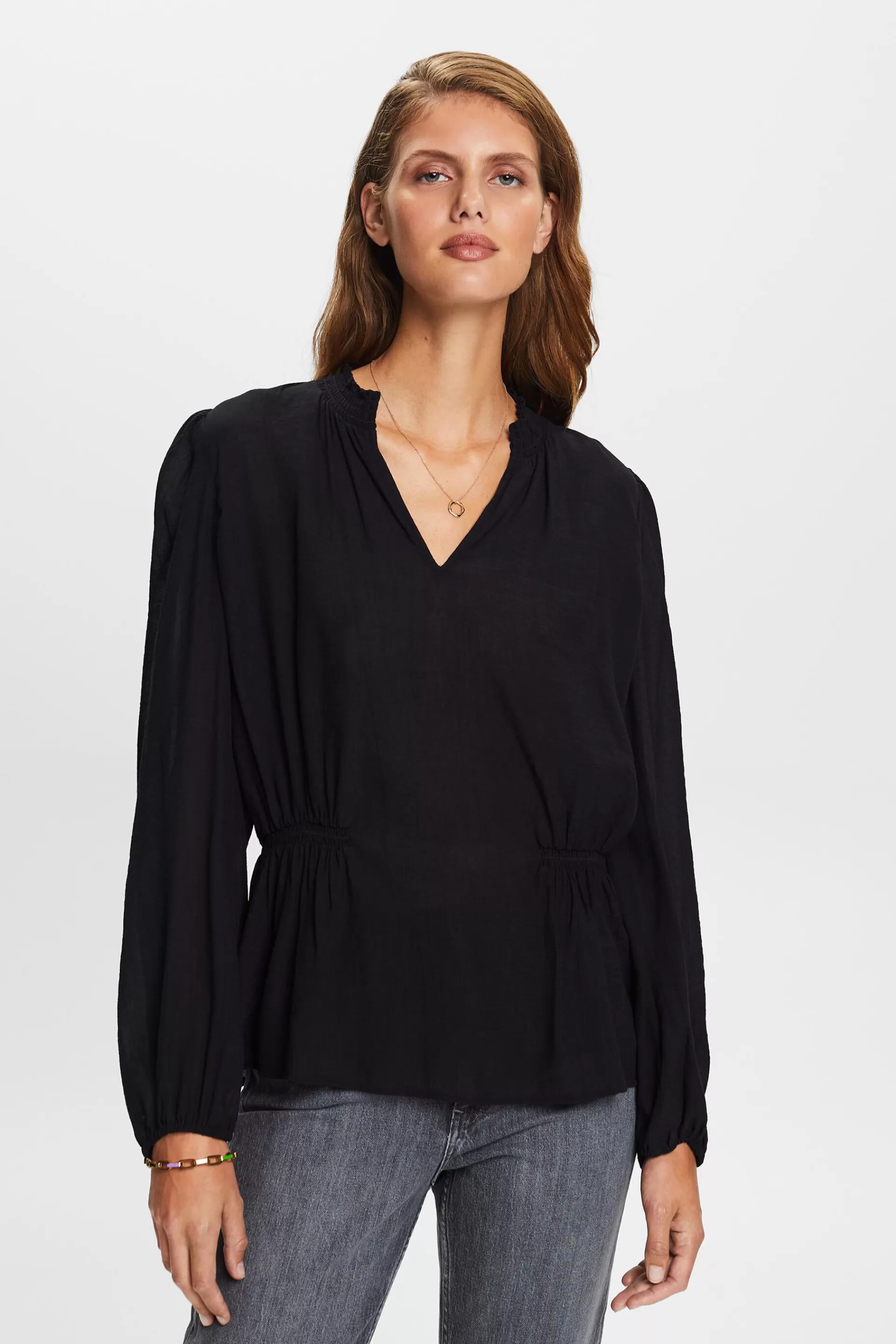 Crêpe-Bluse mit V-Ausschnitt-ESPRIT New