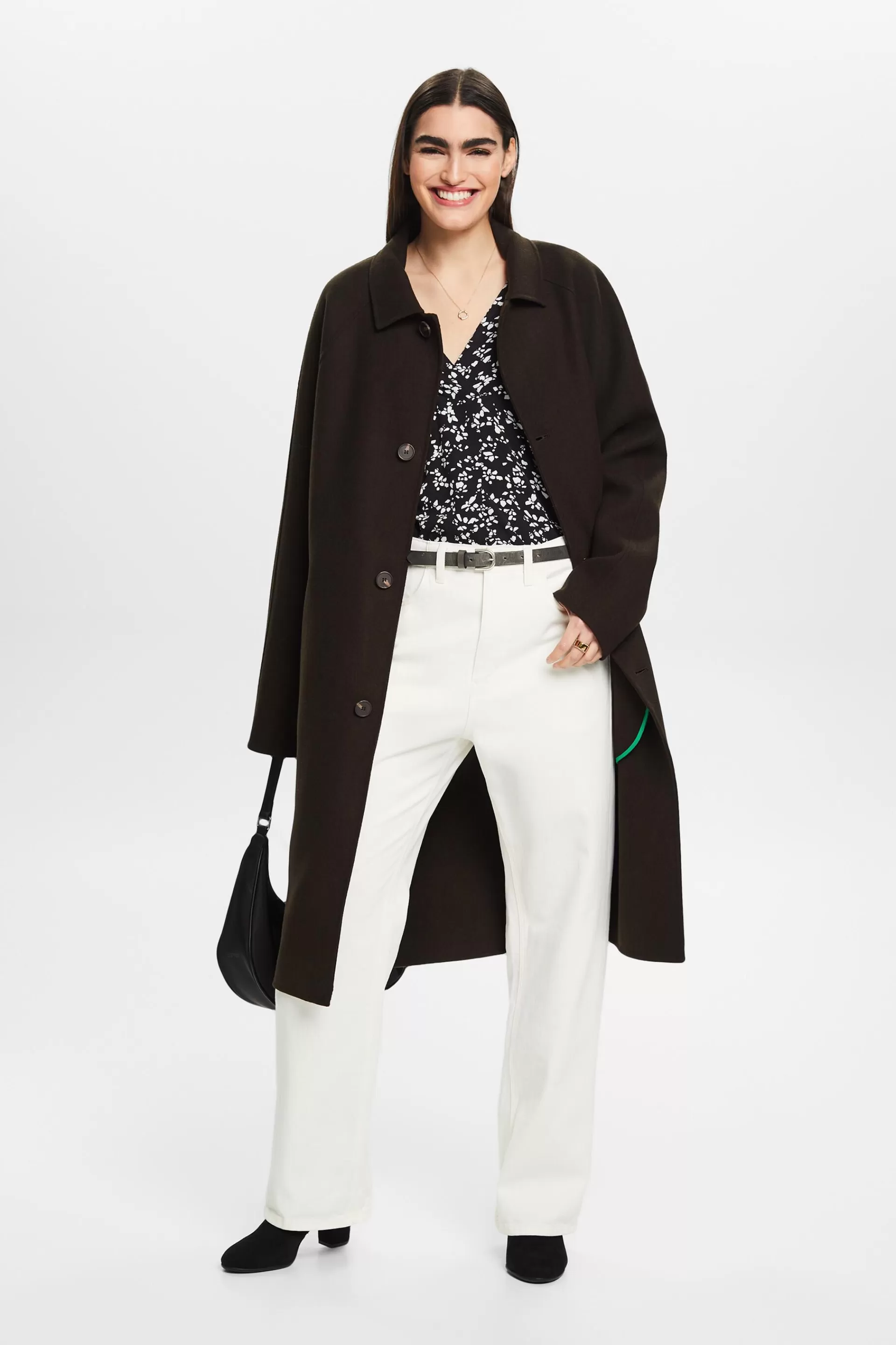 Crêpe-Bluse mit V-Ausschnitt und Print-ESPRIT Online