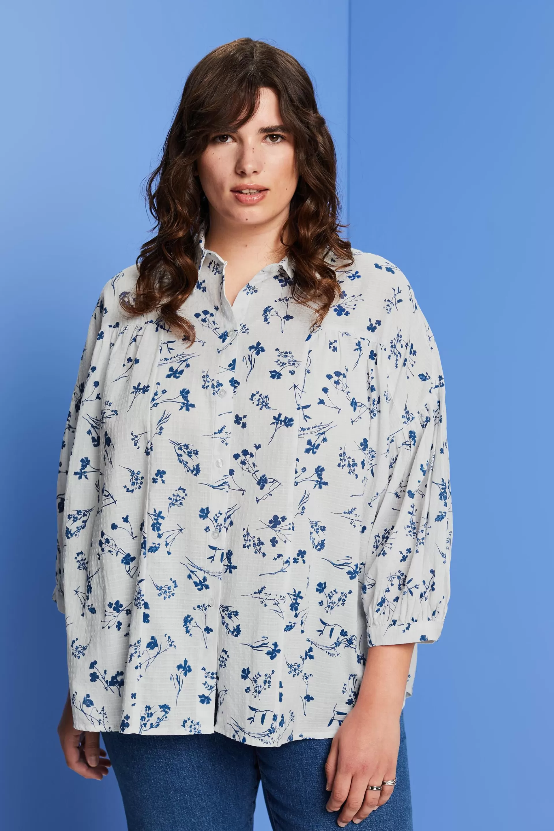 CURVY Oversize-Hemdbluse, 100 % Baumwolle-ESPRIT Fashion