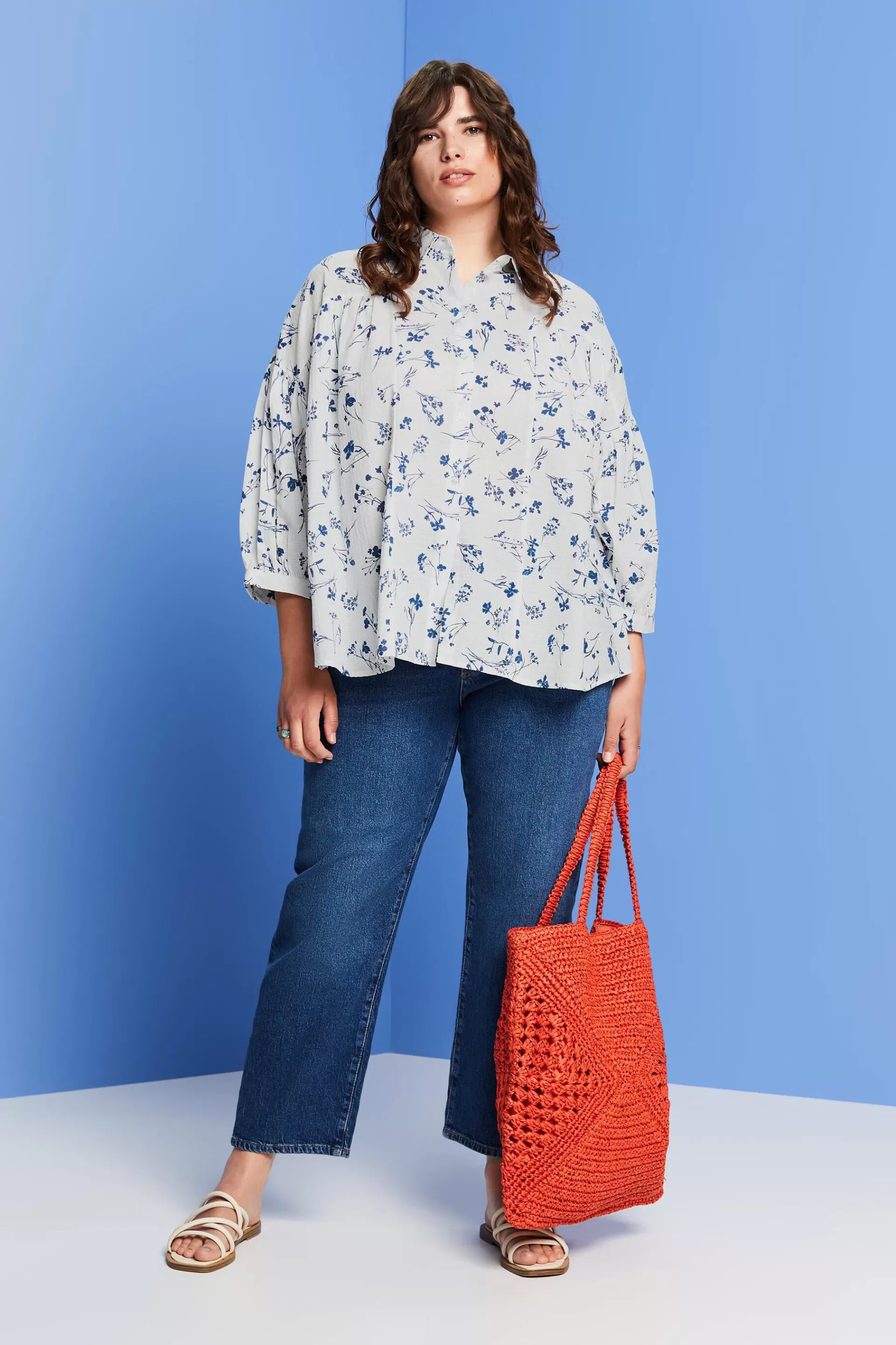 CURVY Oversize-Hemdbluse, 100 % Baumwolle-ESPRIT Fashion