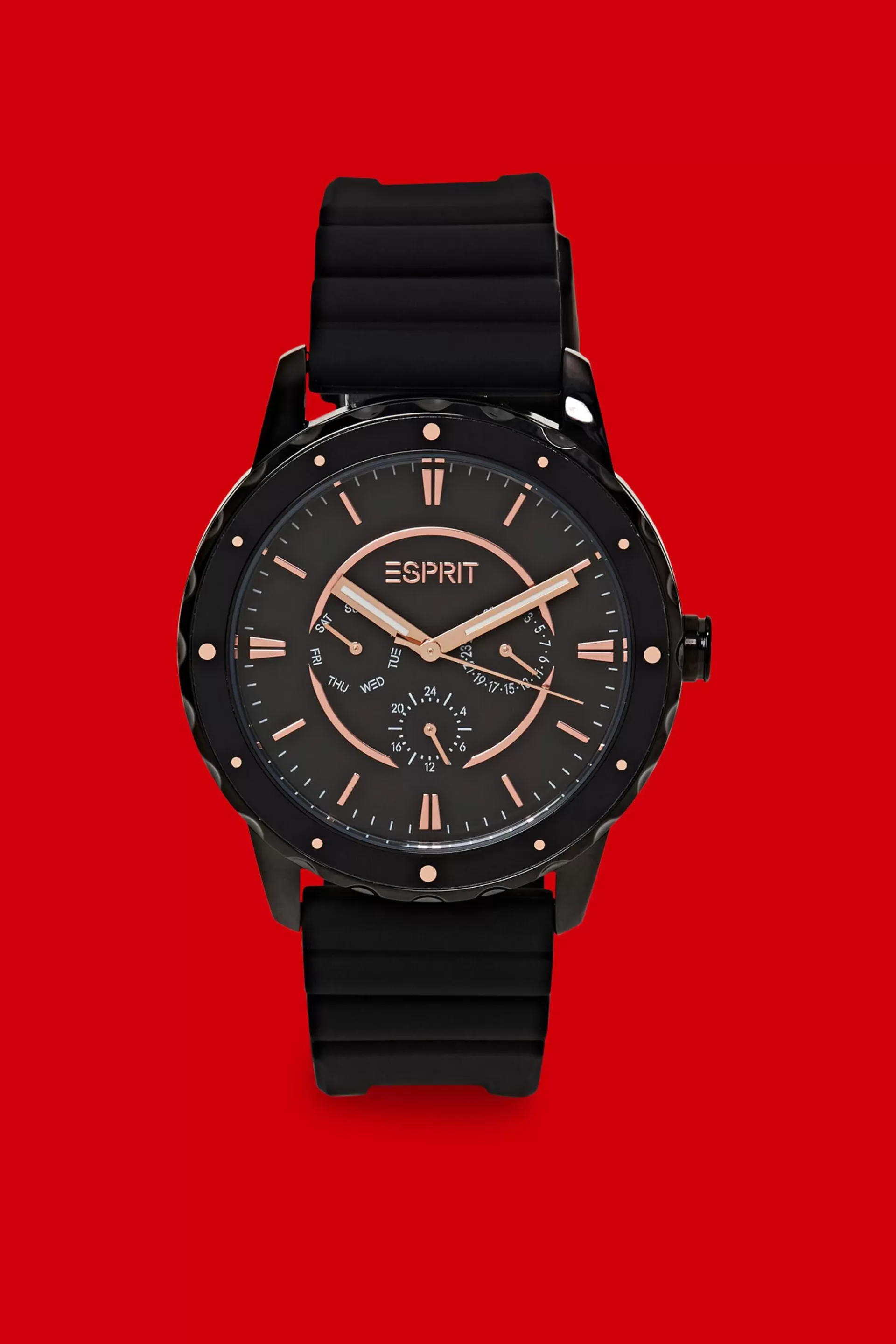 Edelstahluhr mit Gummiarmband-ESPRIT Hot