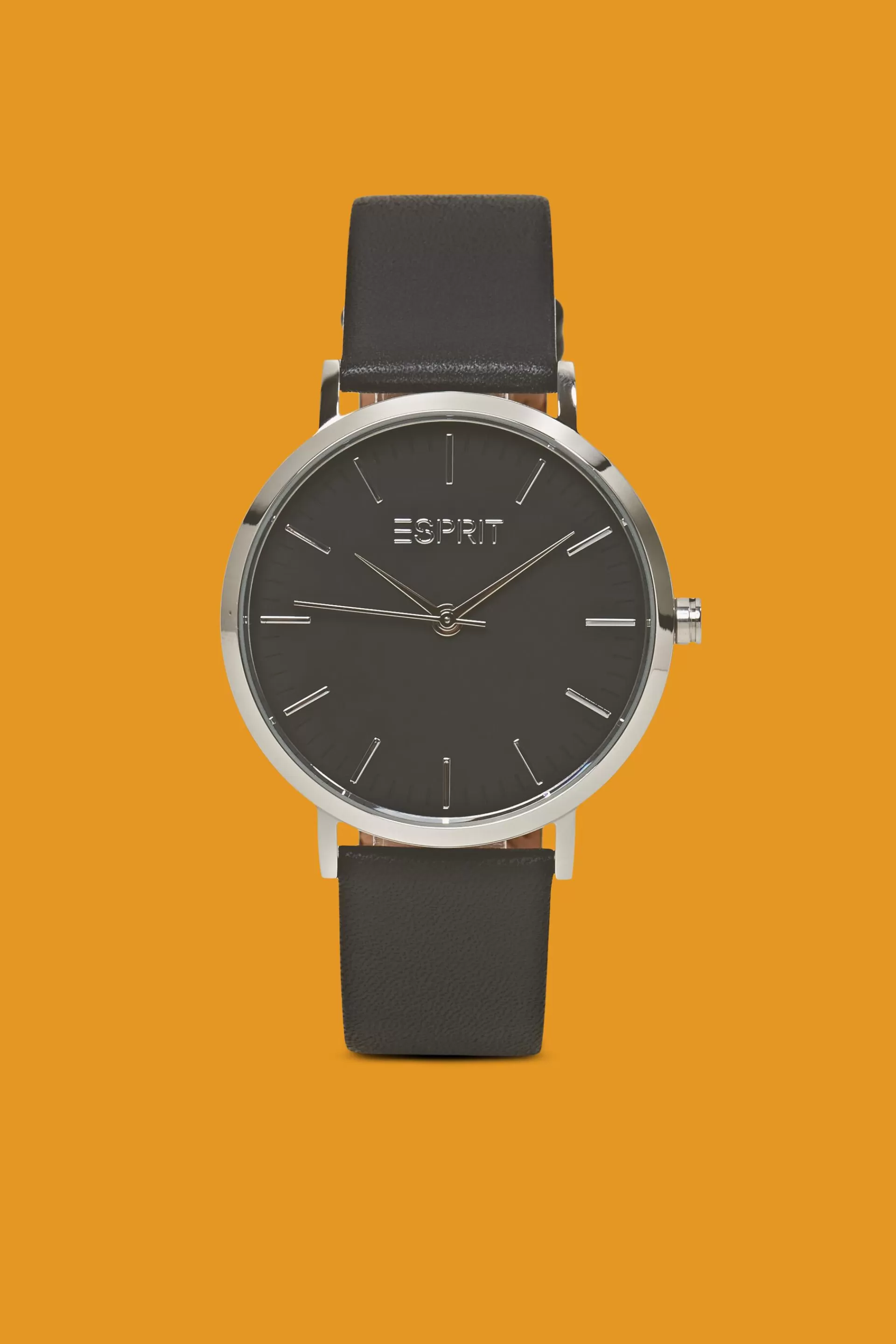 Edelstahl-Uhr mit Lederarmband-ESPRIT Flash Sale