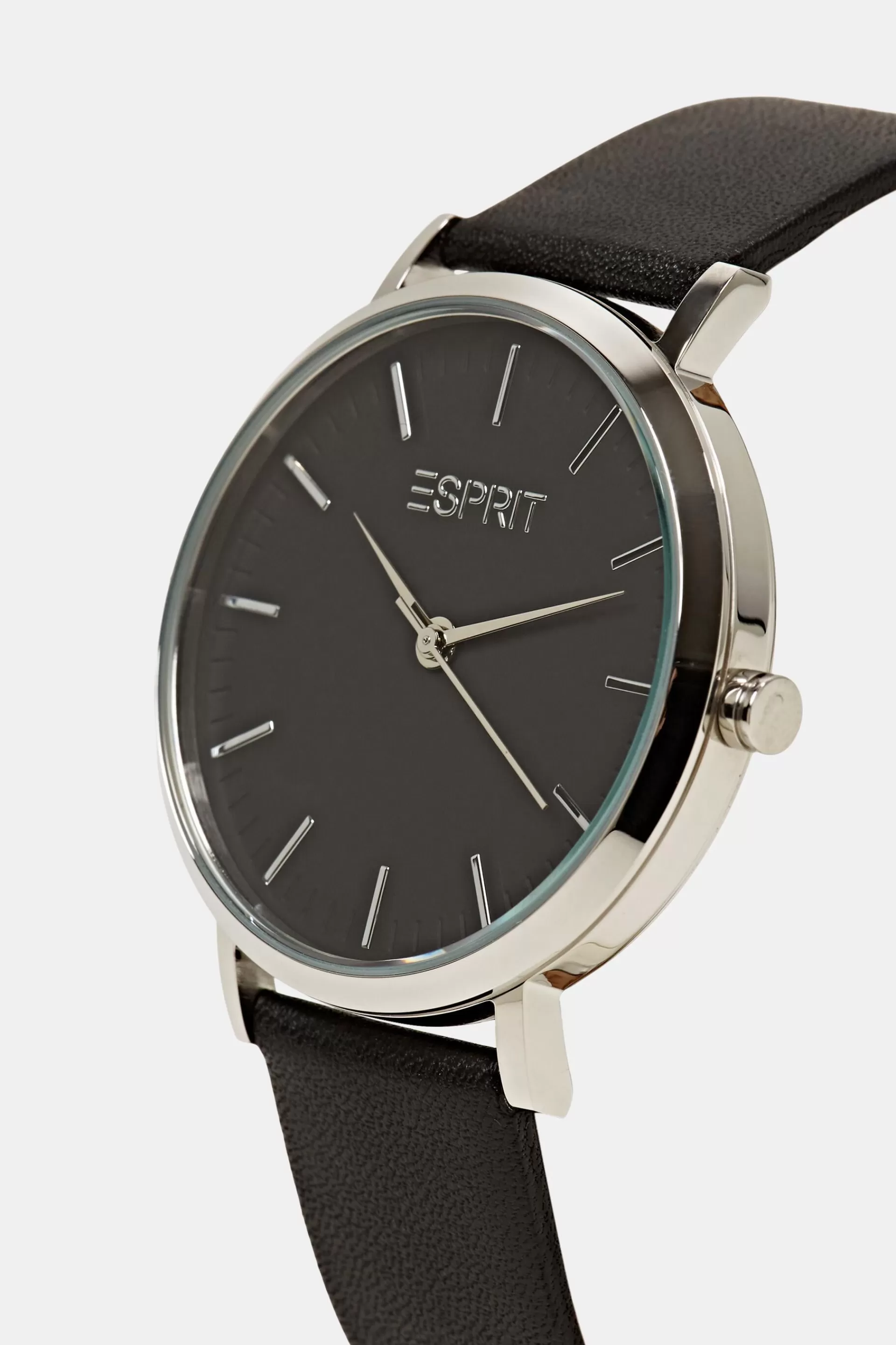 Edelstahl-Uhr mit Lederarmband-ESPRIT Flash Sale