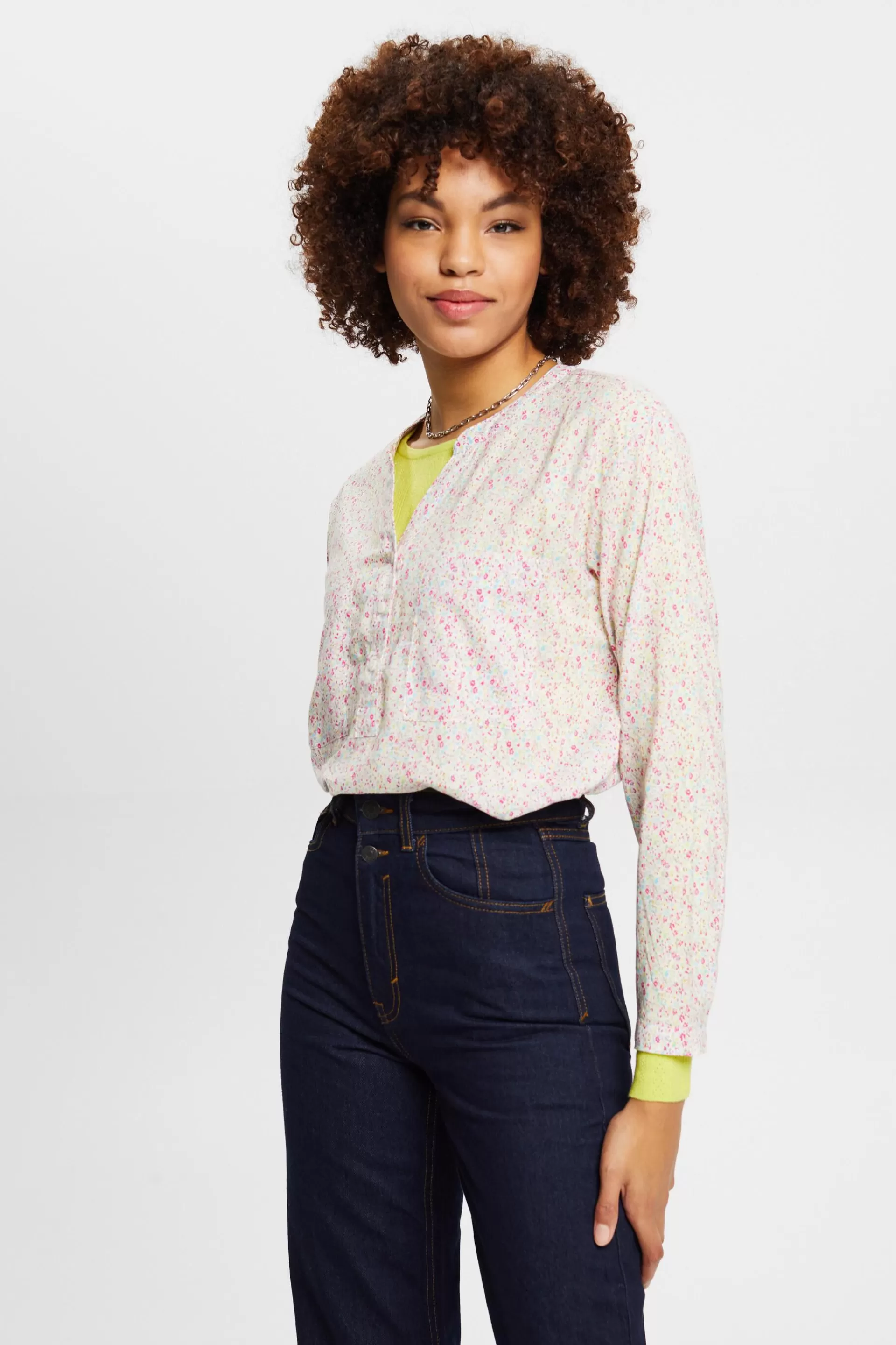 Florale Bluse mit V-Ausschnitt und Knöpfen-ESPRIT Clearance