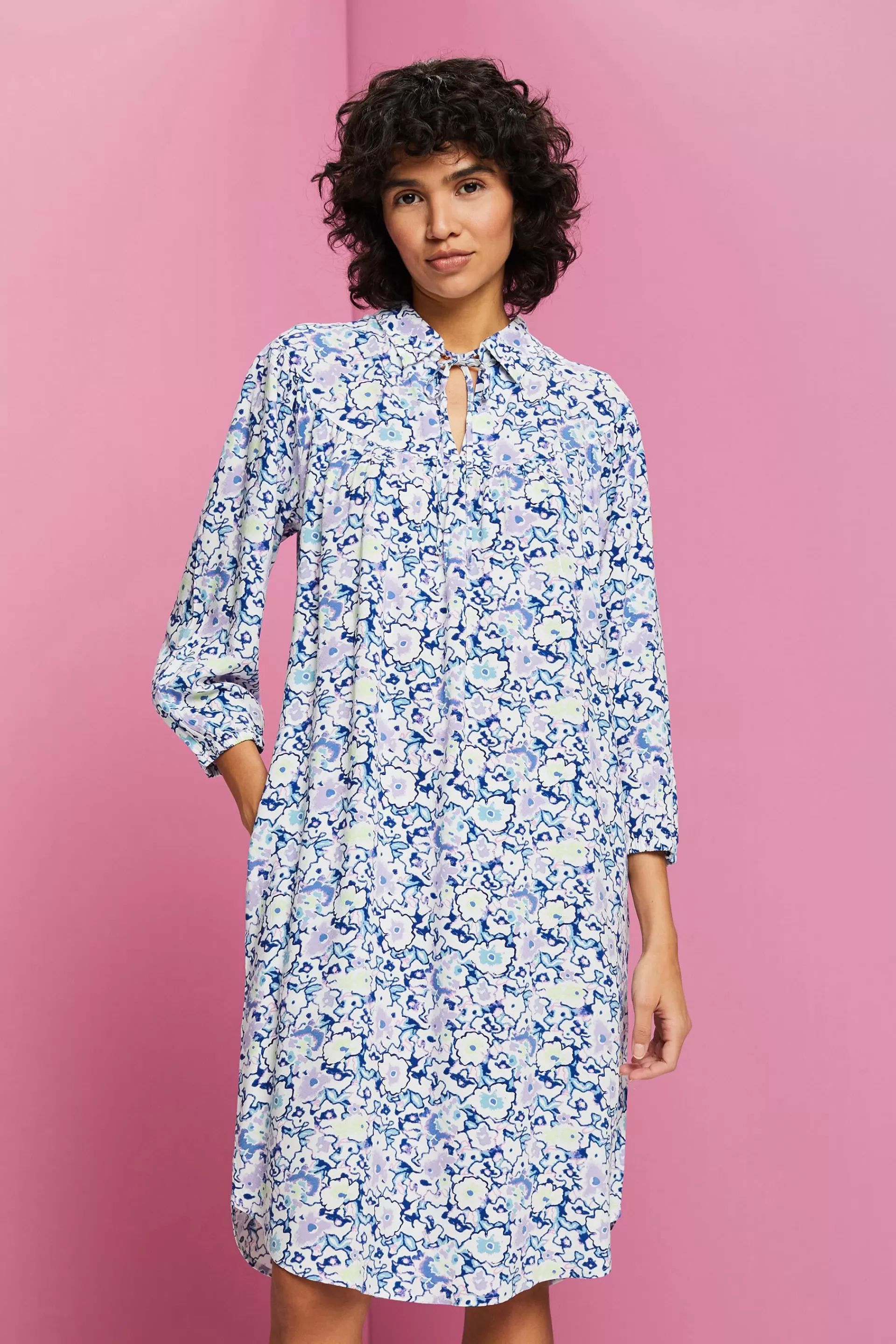 Florales Midikleid mit Schleifen-Detail-ESPRIT Online