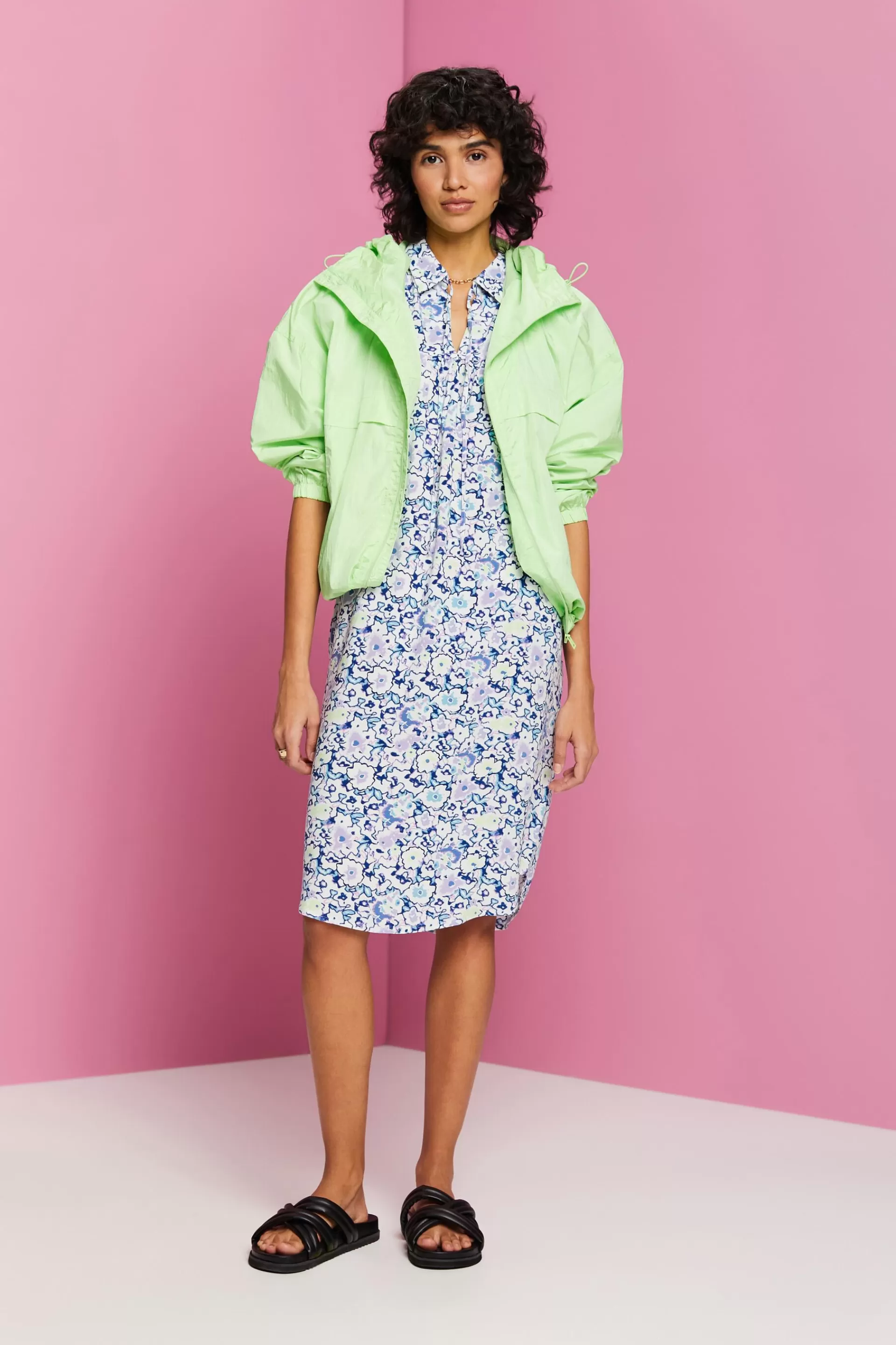 Florales Midikleid mit Schleifen-Detail-ESPRIT Online