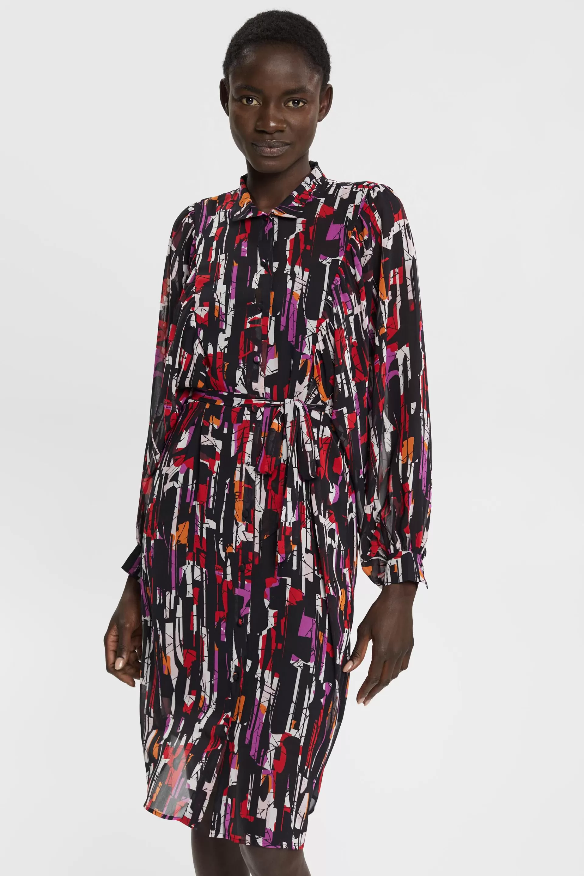 Gemustertes Chiffon-Kleid mit Bindegürtel-ESPRIT Hot