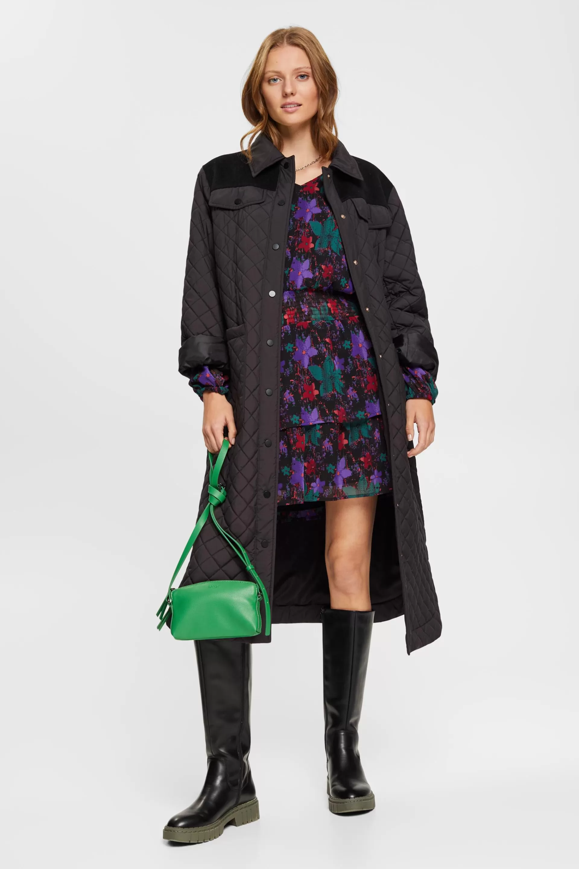 Gemustertes Chiffonkleid mit gesmokter Taille-ESPRIT New