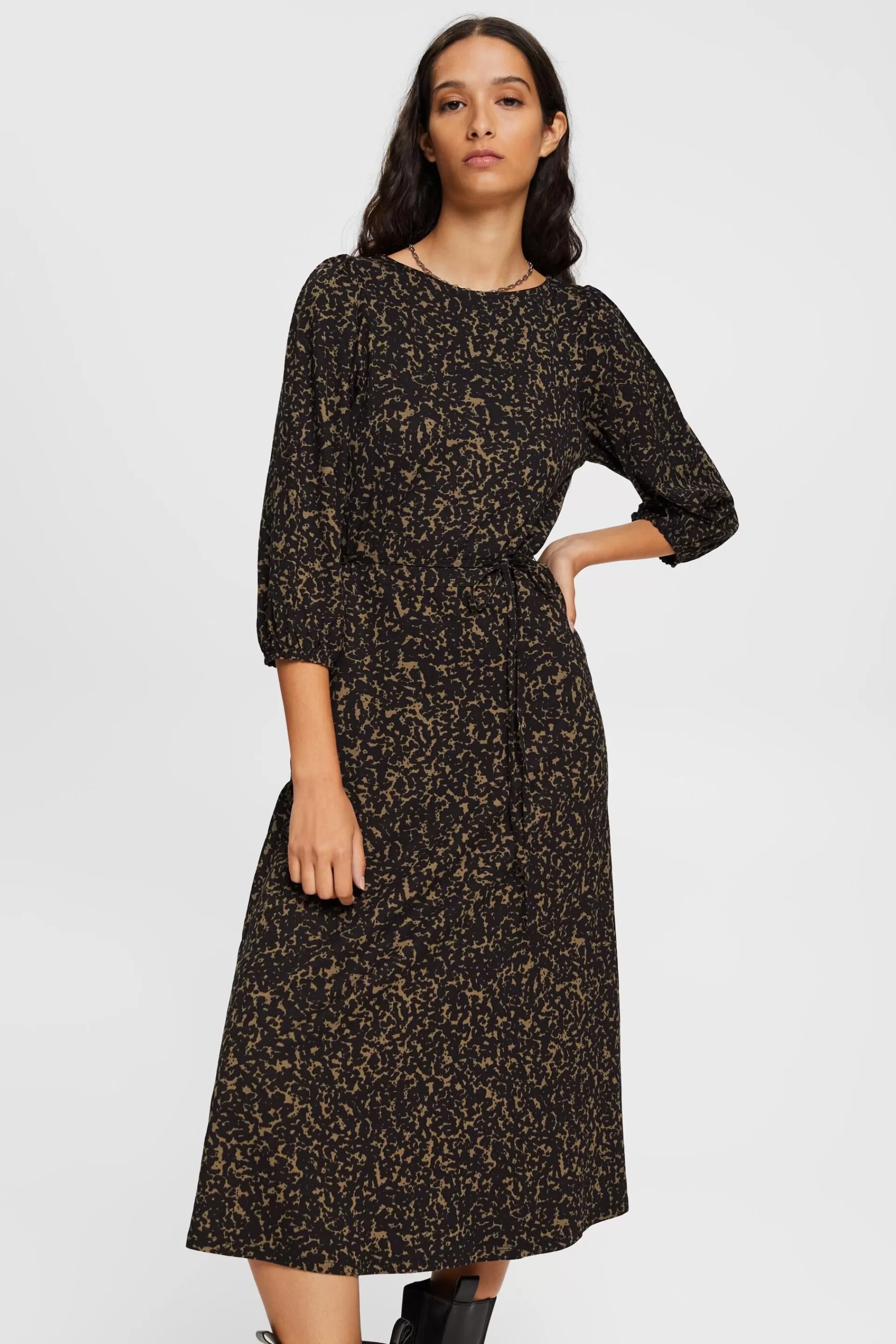 Gemustertes Jerseykleid mit Bindegürtel-ESPRIT Cheap