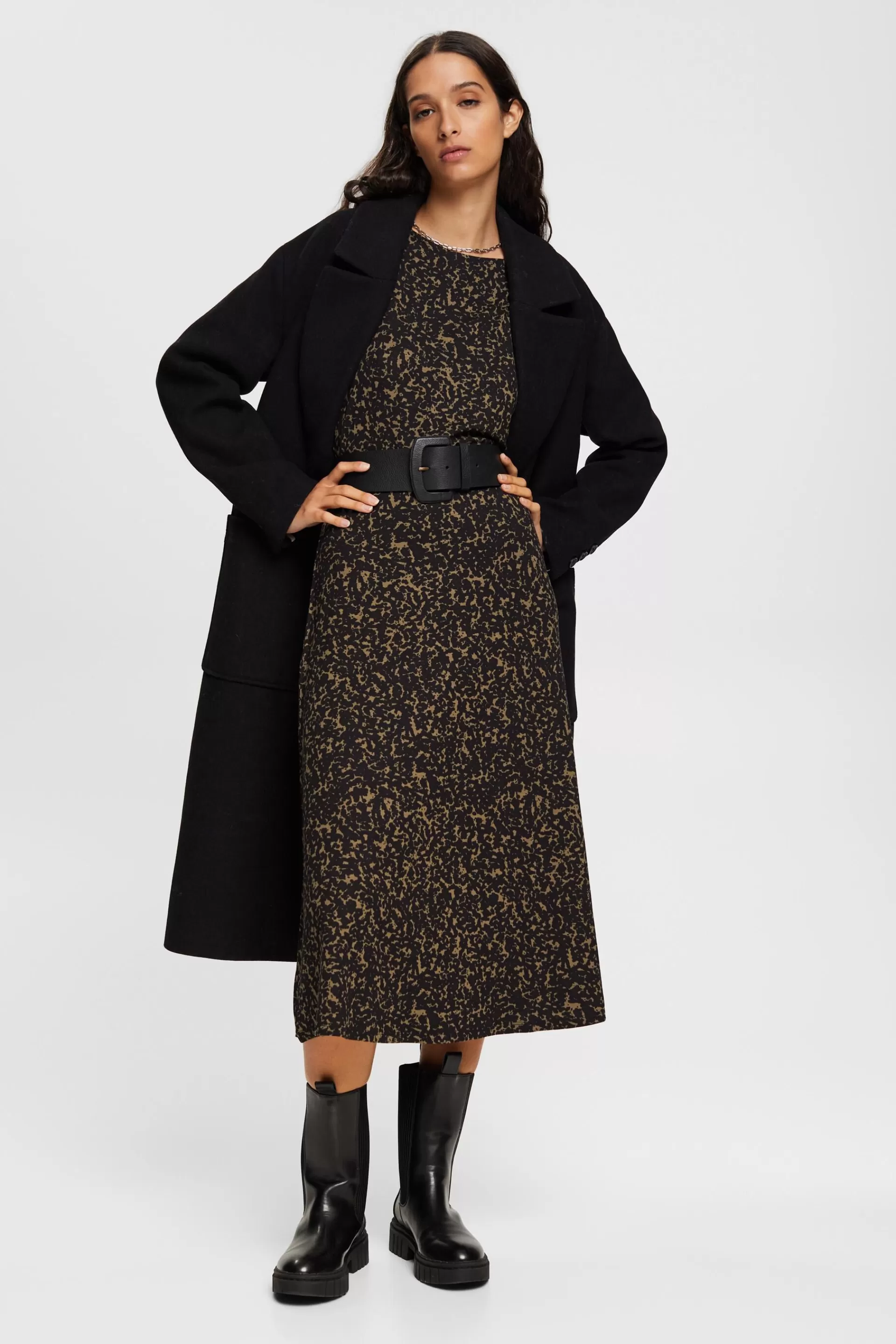 Gemustertes Jerseykleid mit Bindegürtel-ESPRIT Cheap