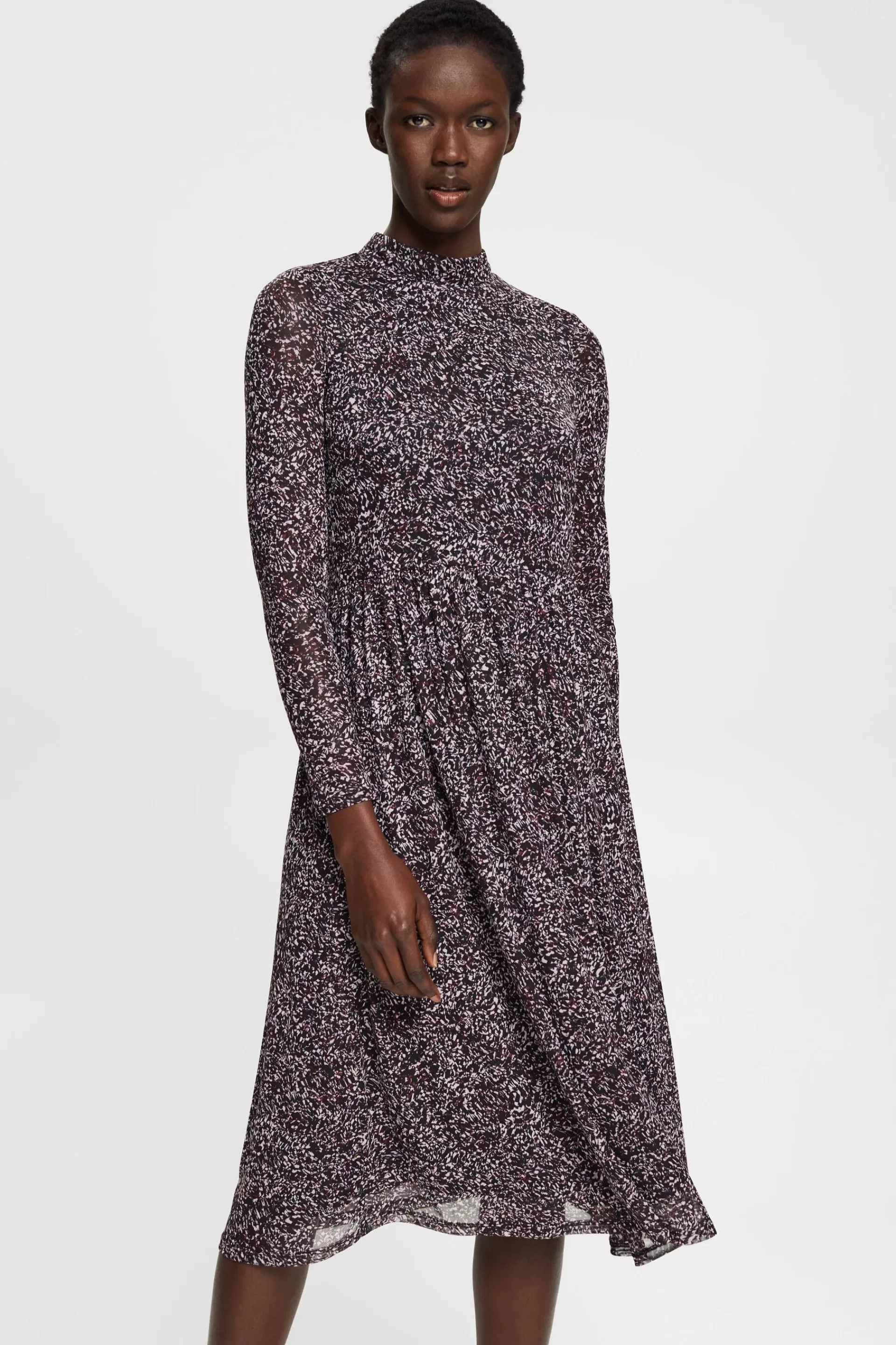 Gemustertes Mesh-Kleid mit Mock-Neck-ESPRIT Outlet