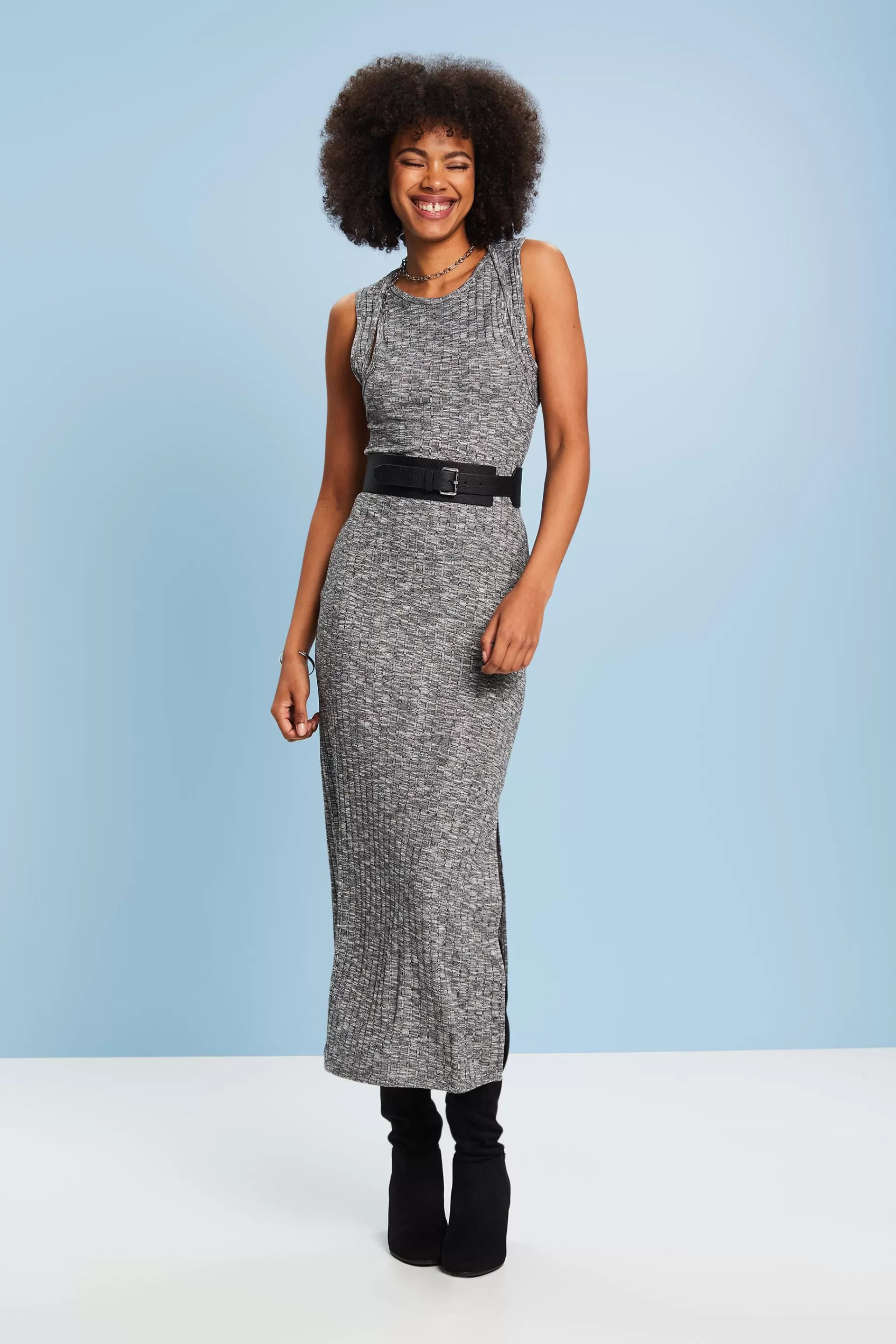 Geripptes, meliertes Midikleid-ESPRIT Hot