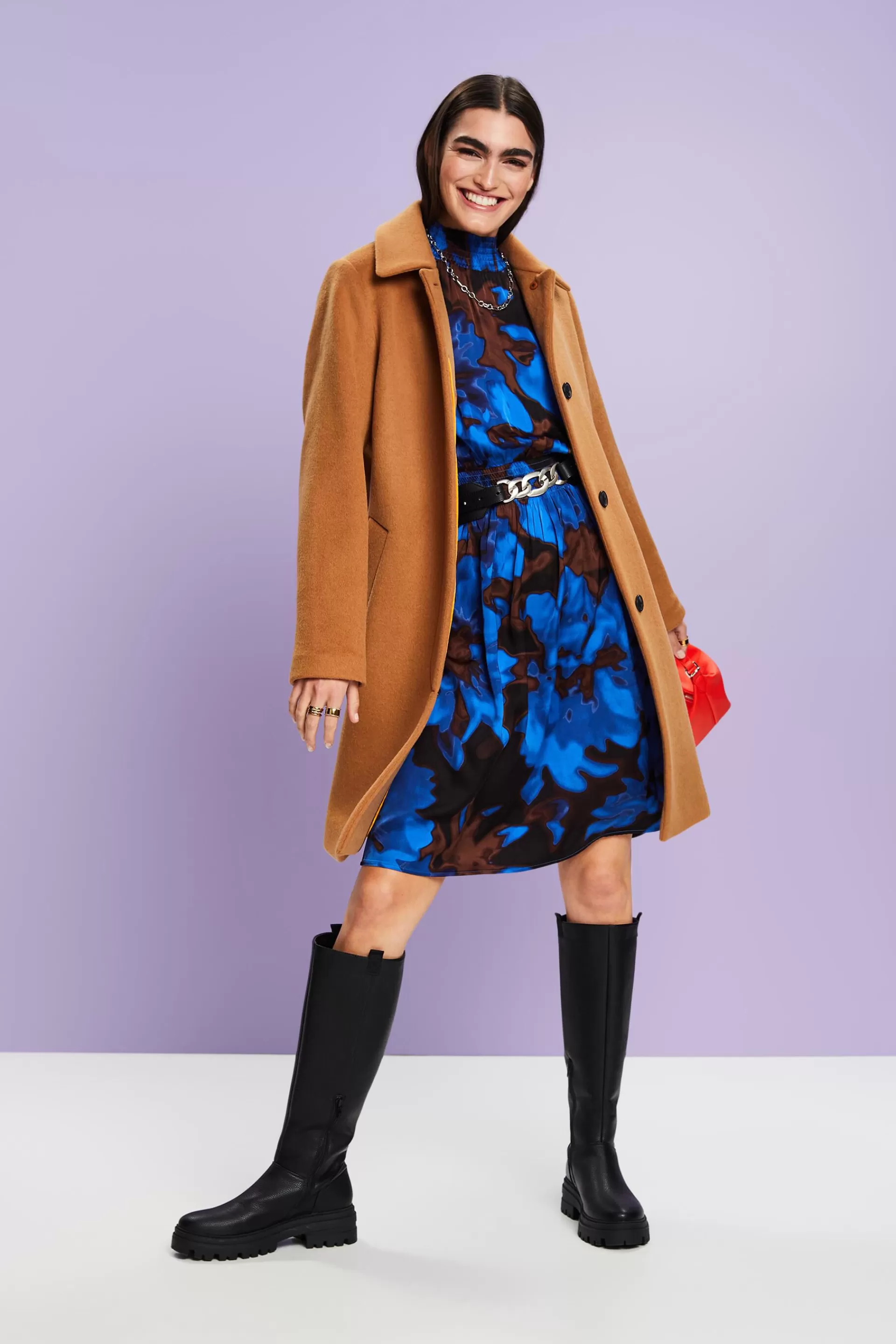 Gesmoktes Satinkleid mit Print-ESPRIT Best
