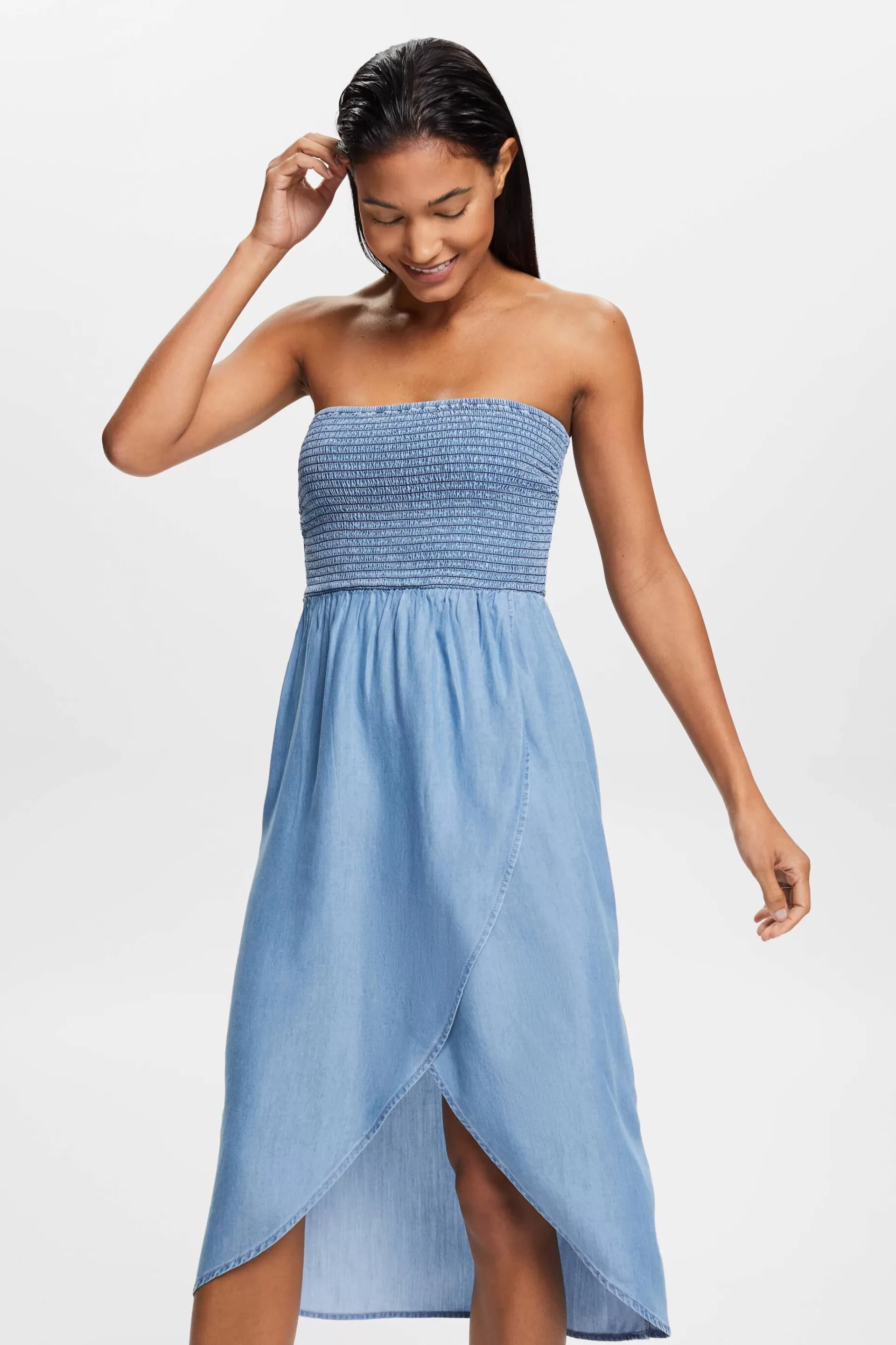 Gesmoktes Schlauchkleid in Denimoptik-ESPRIT Sale