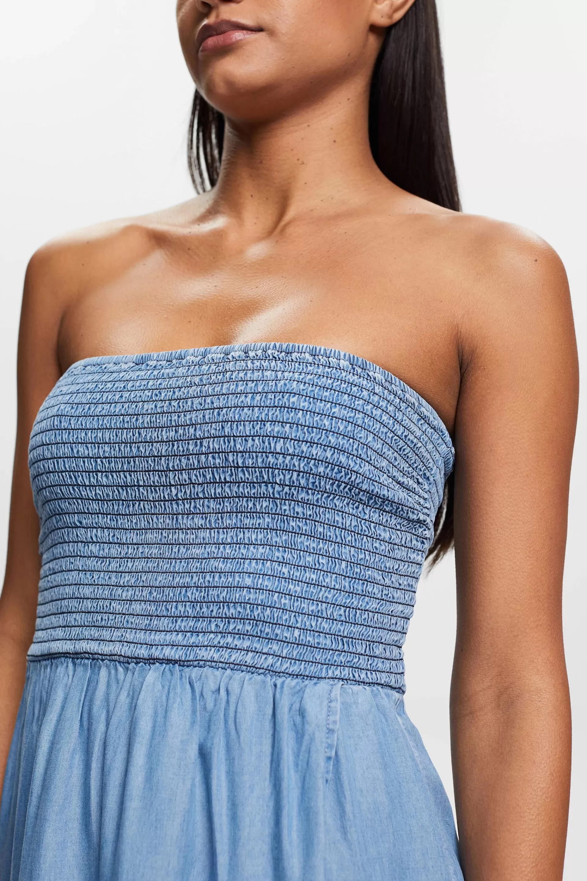 Gesmoktes Schlauchkleid in Denimoptik-ESPRIT Sale