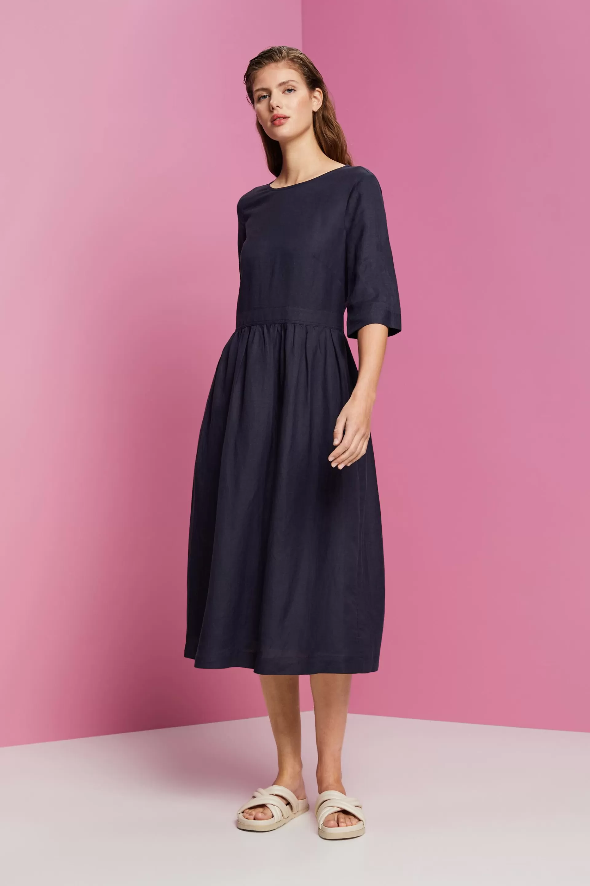 Gewebtes Midikleid aus Leinenmix mit Viskose-ESPRIT Best Sale