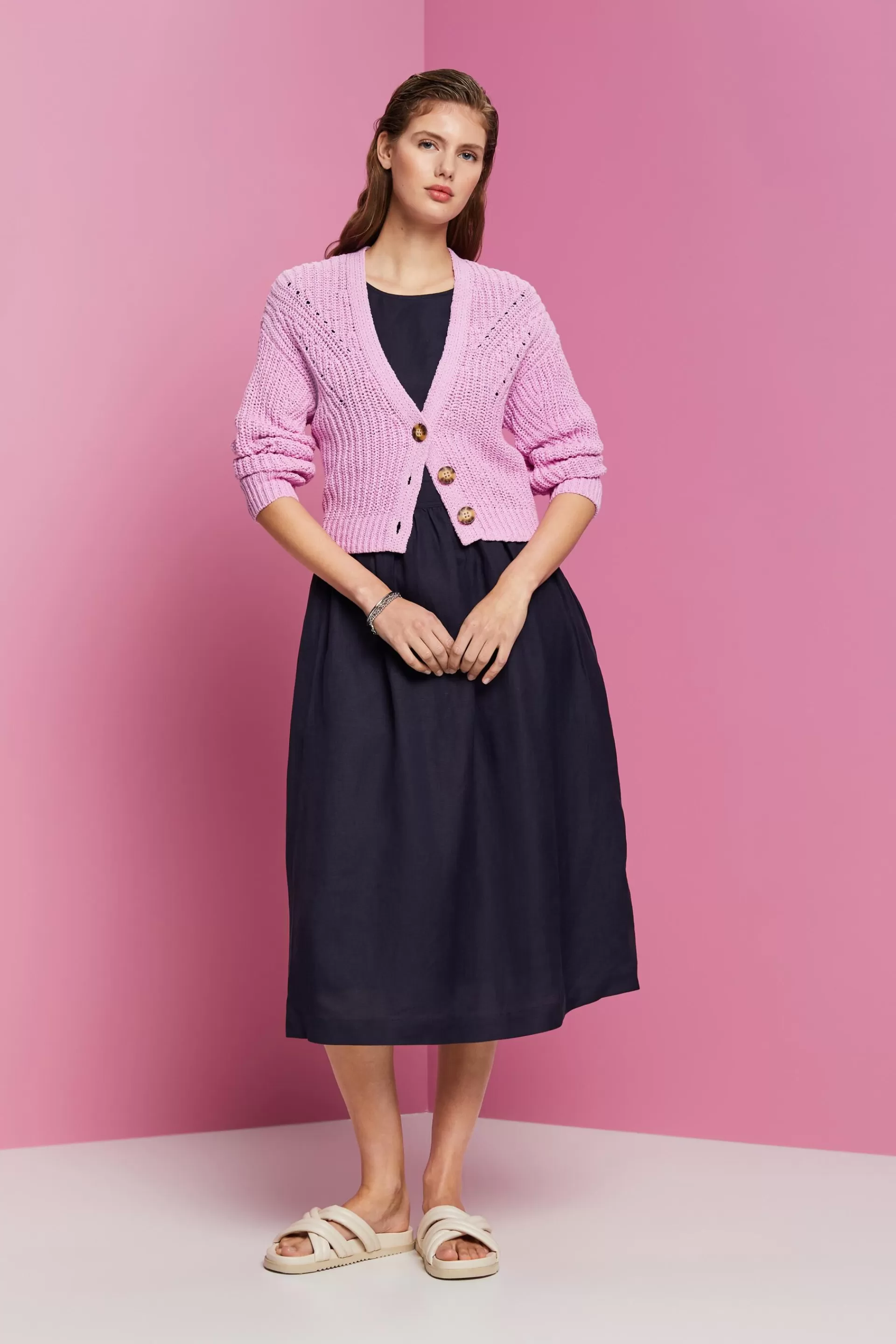 Gewebtes Midikleid aus Leinenmix mit Viskose-ESPRIT Best Sale