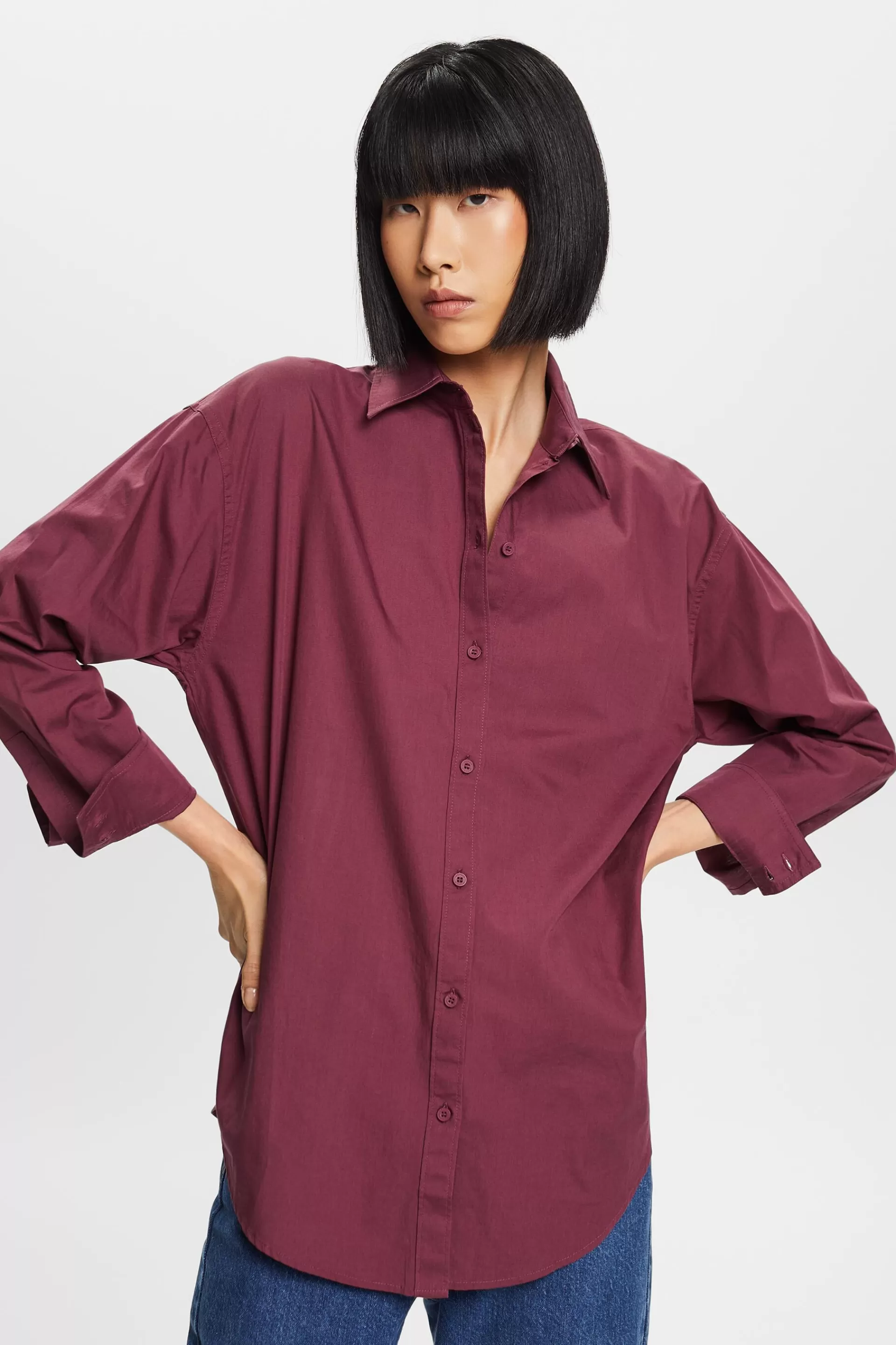 Hemdbluse aus Popeline, 100 % Baumwolle-ESPRIT New