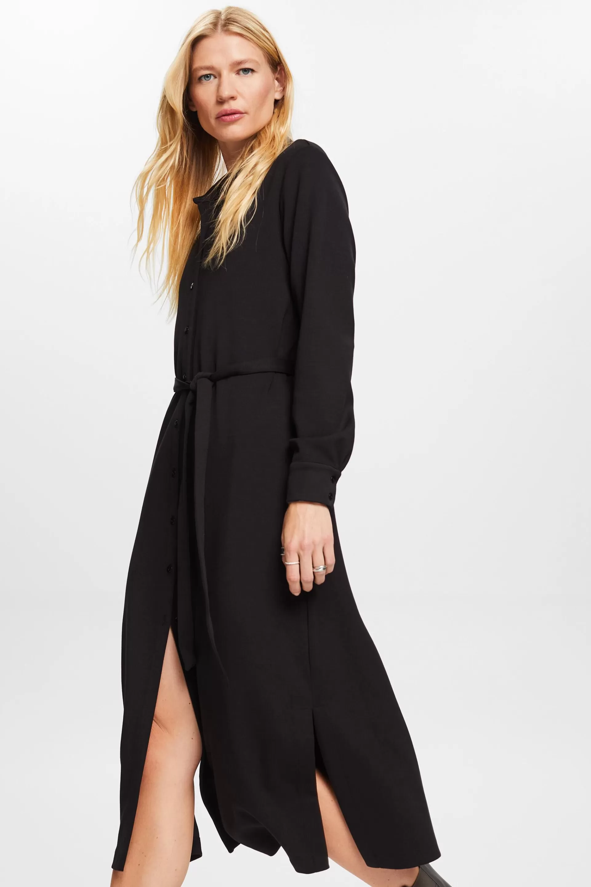 Hemdblusenkleid aus Jersey mit Gürtel-ESPRIT Flash Sale