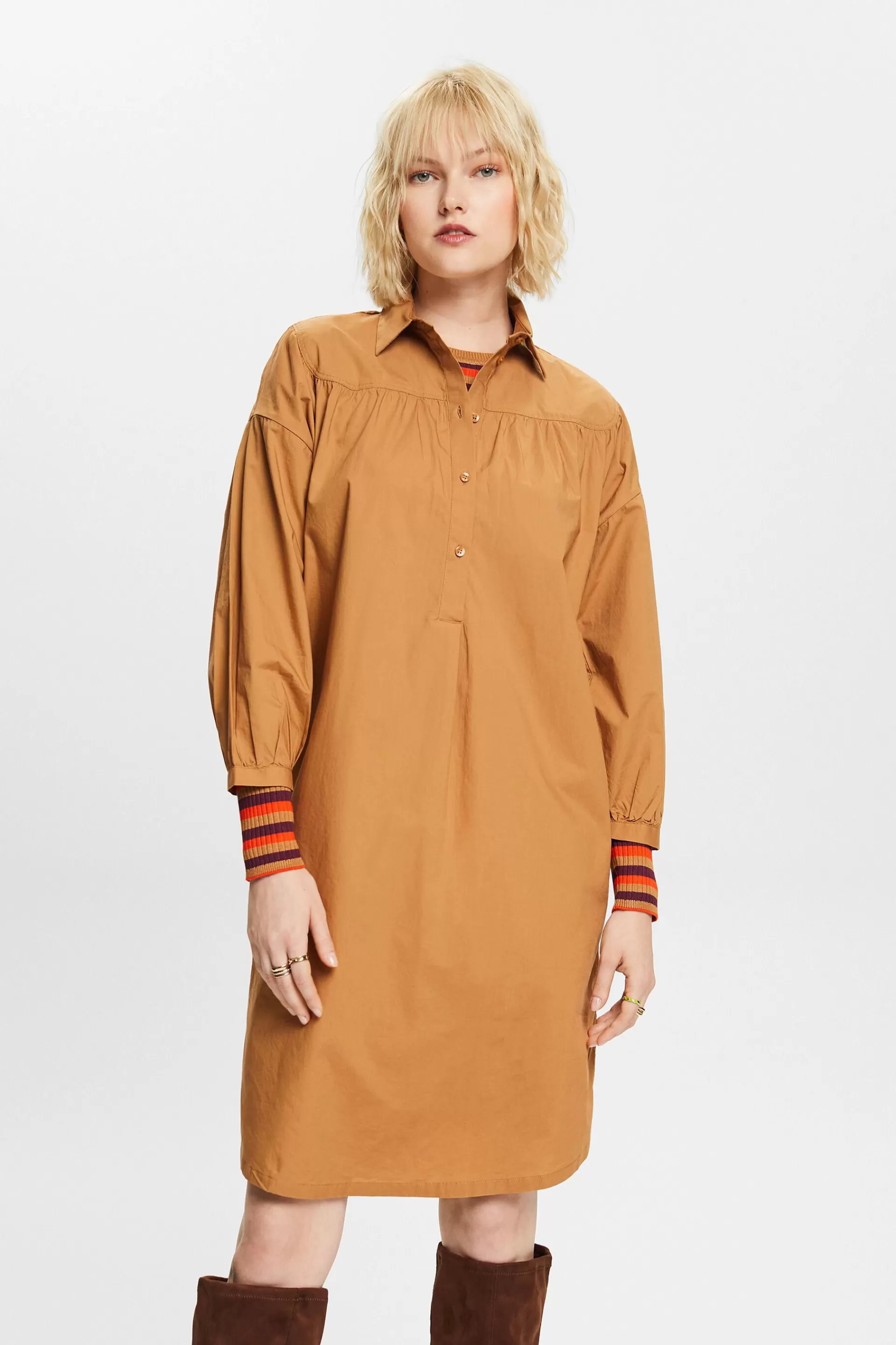 Hemdblusenkleid mit Bindegürtel, 100 % Baumwolle-ESPRIT Outlet