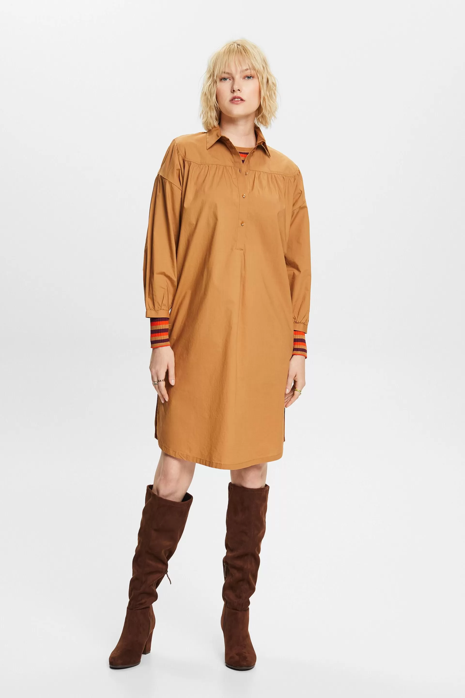Hemdblusenkleid mit Bindegürtel, 100 % Baumwolle-ESPRIT Outlet