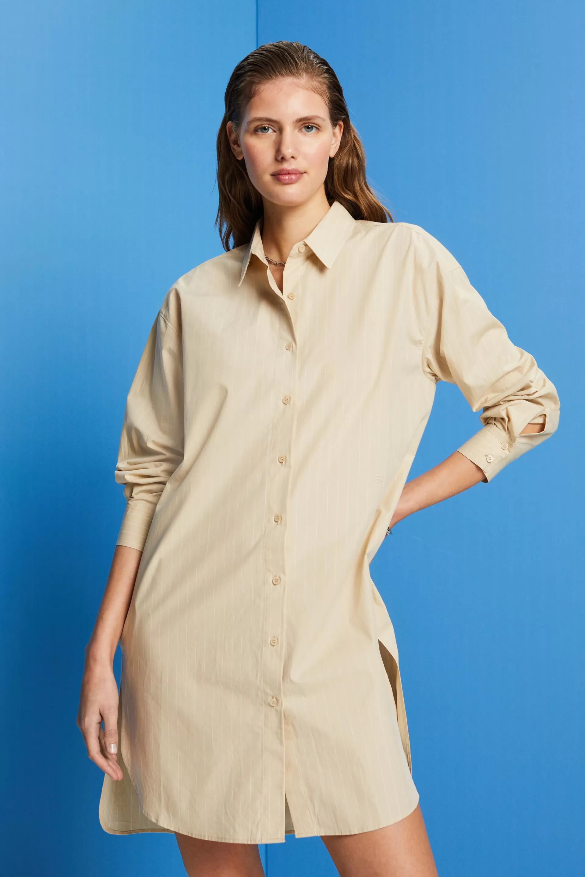 Hemdblusenkleid mit Nadelstreifen, 100 % Baumwolle-ESPRIT Outlet