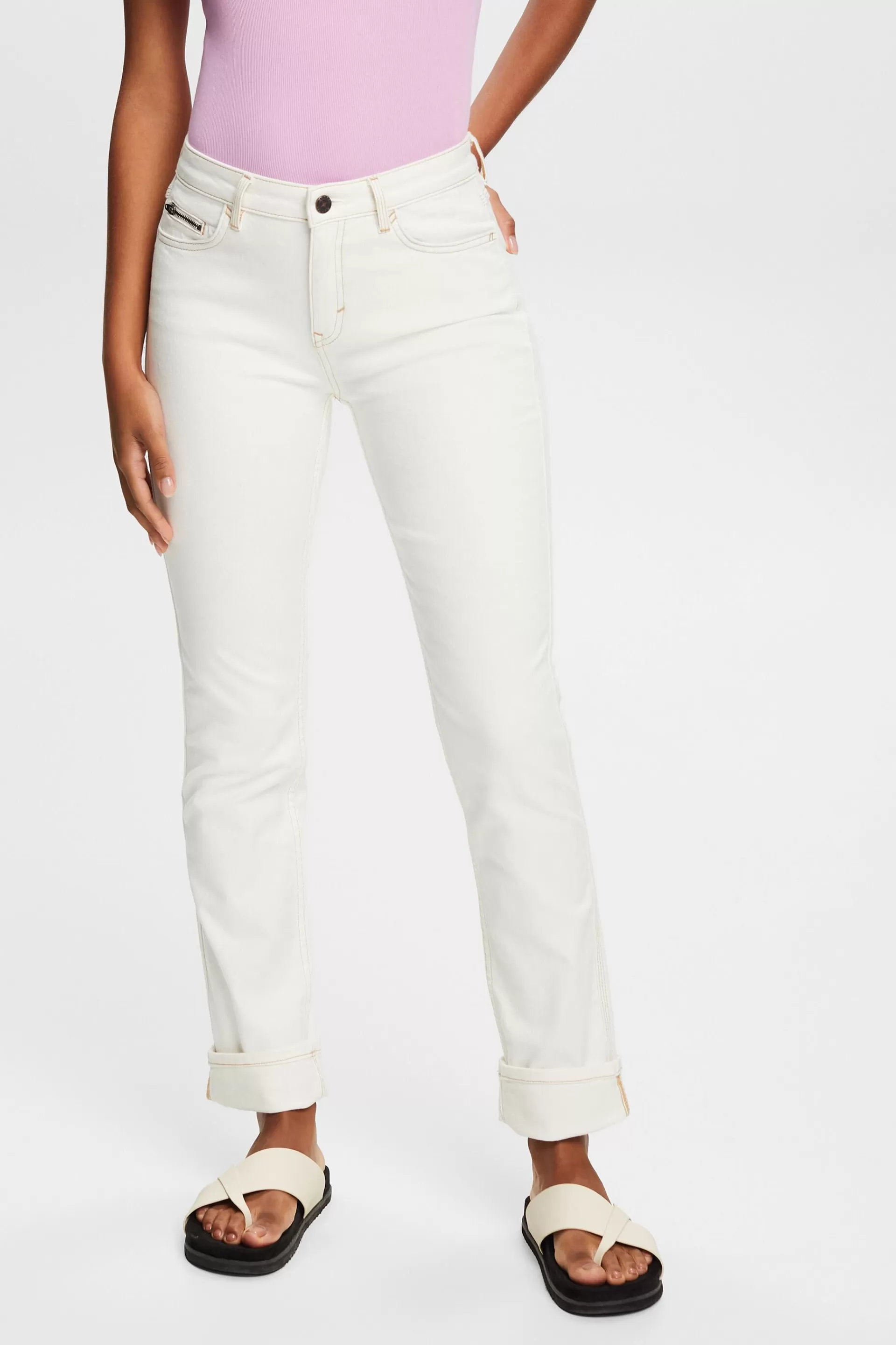 High-Rise-Jeans mit geradem Bein-ESPRIT Store
