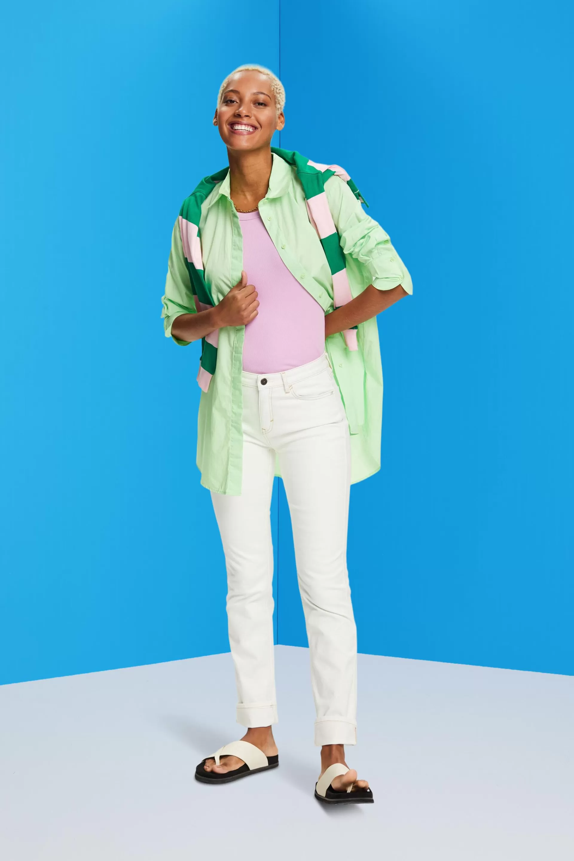 High-Rise-Jeans mit geradem Bein-ESPRIT Store