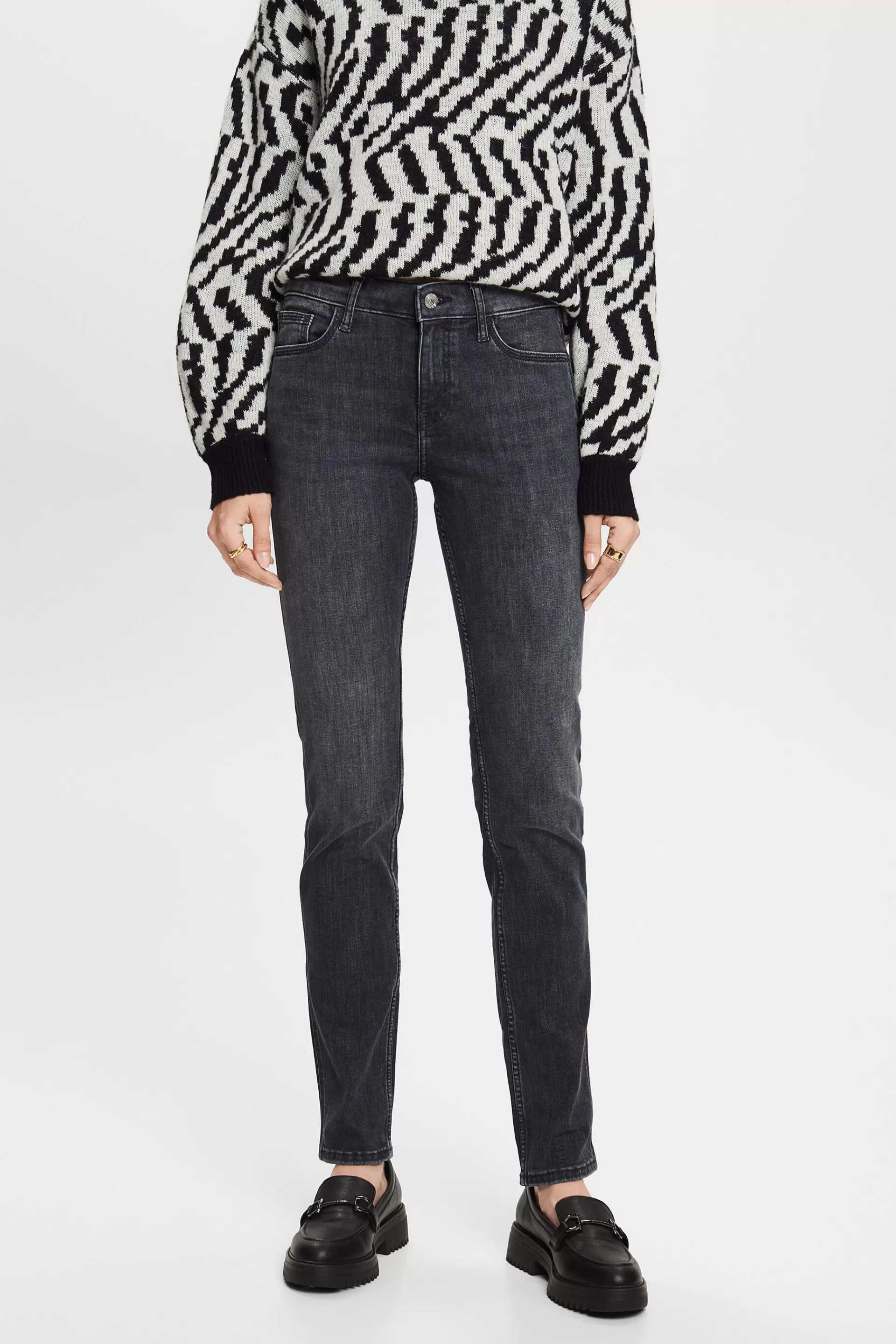 Jeans mit schmaler Passform und mittelhohem Bund-ESPRIT New